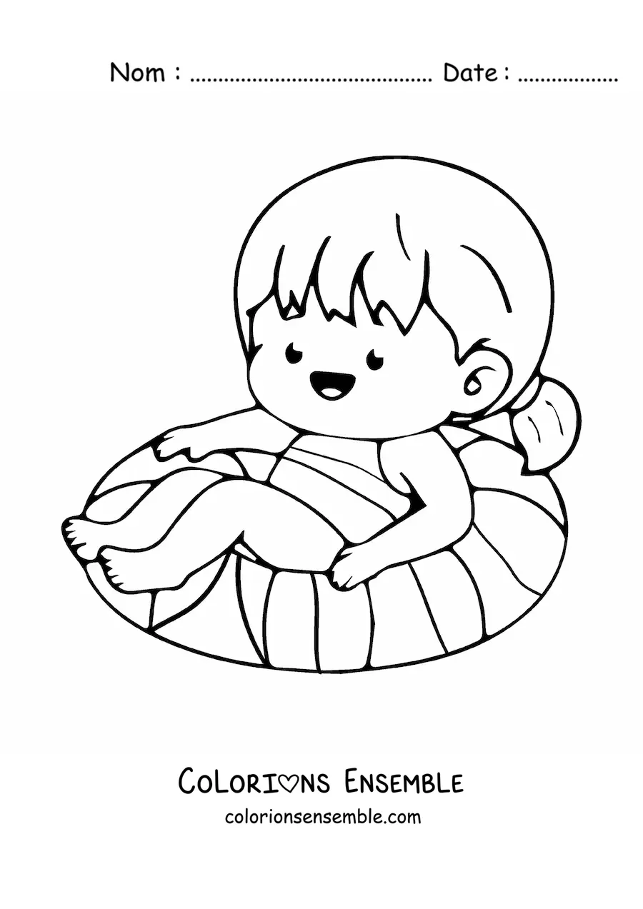 Image à colorier d'une petite fille kawaii en été