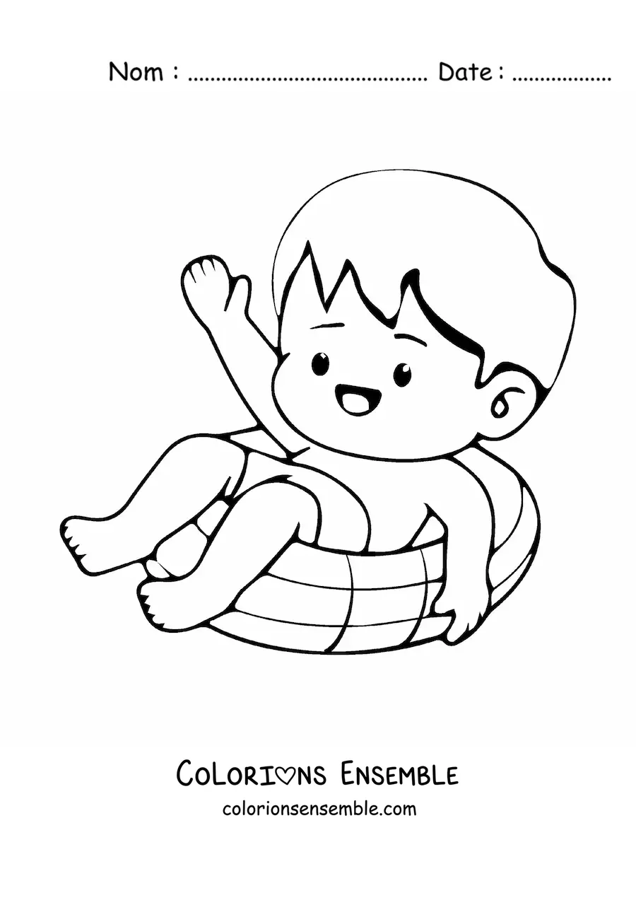 Image à colorier d'un petit garçon kawaii heureux en été
