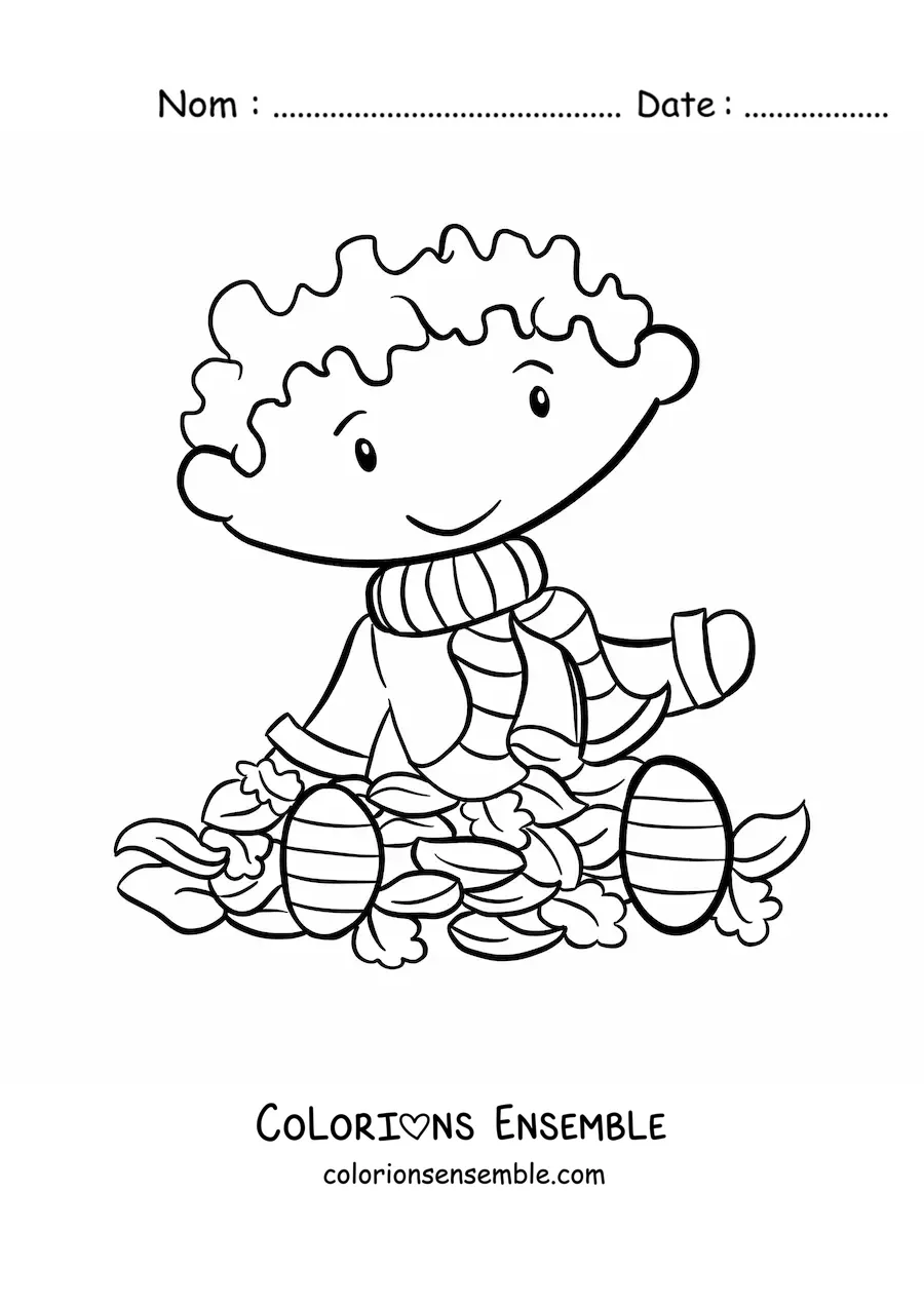 Image à colorier d'un petit garçon en automne