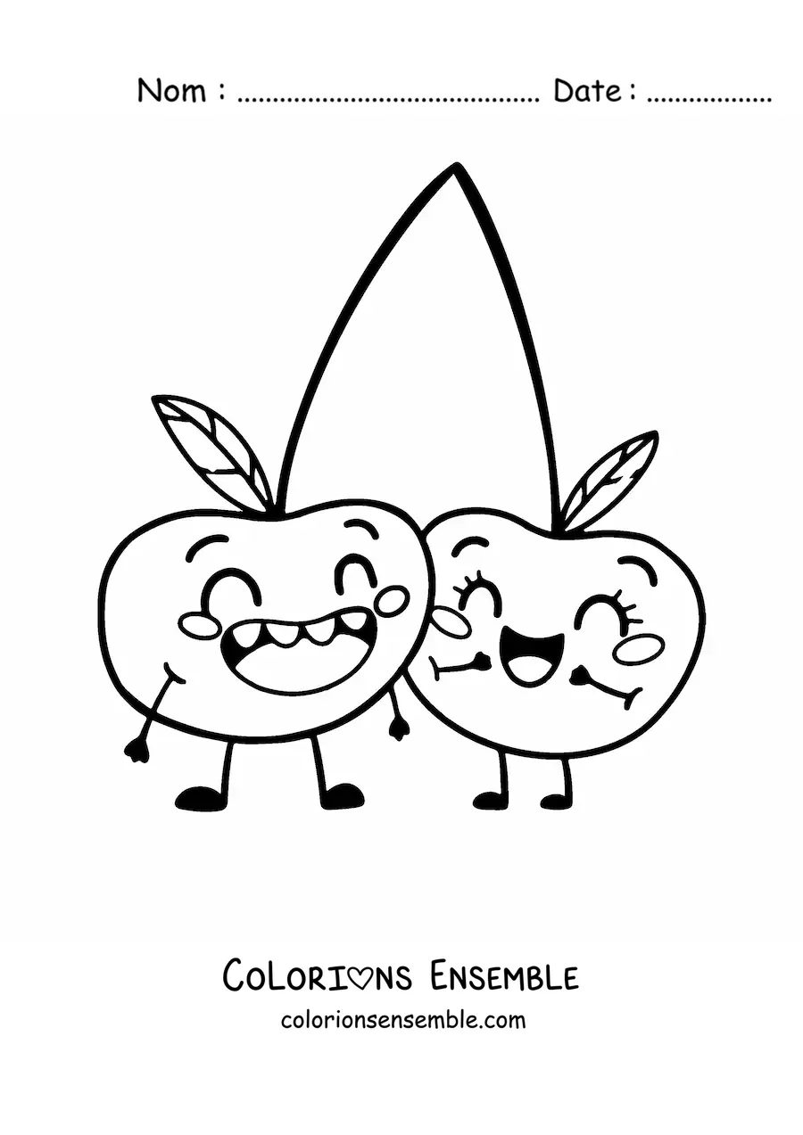Image à colorier de deux cerises animées souriantes