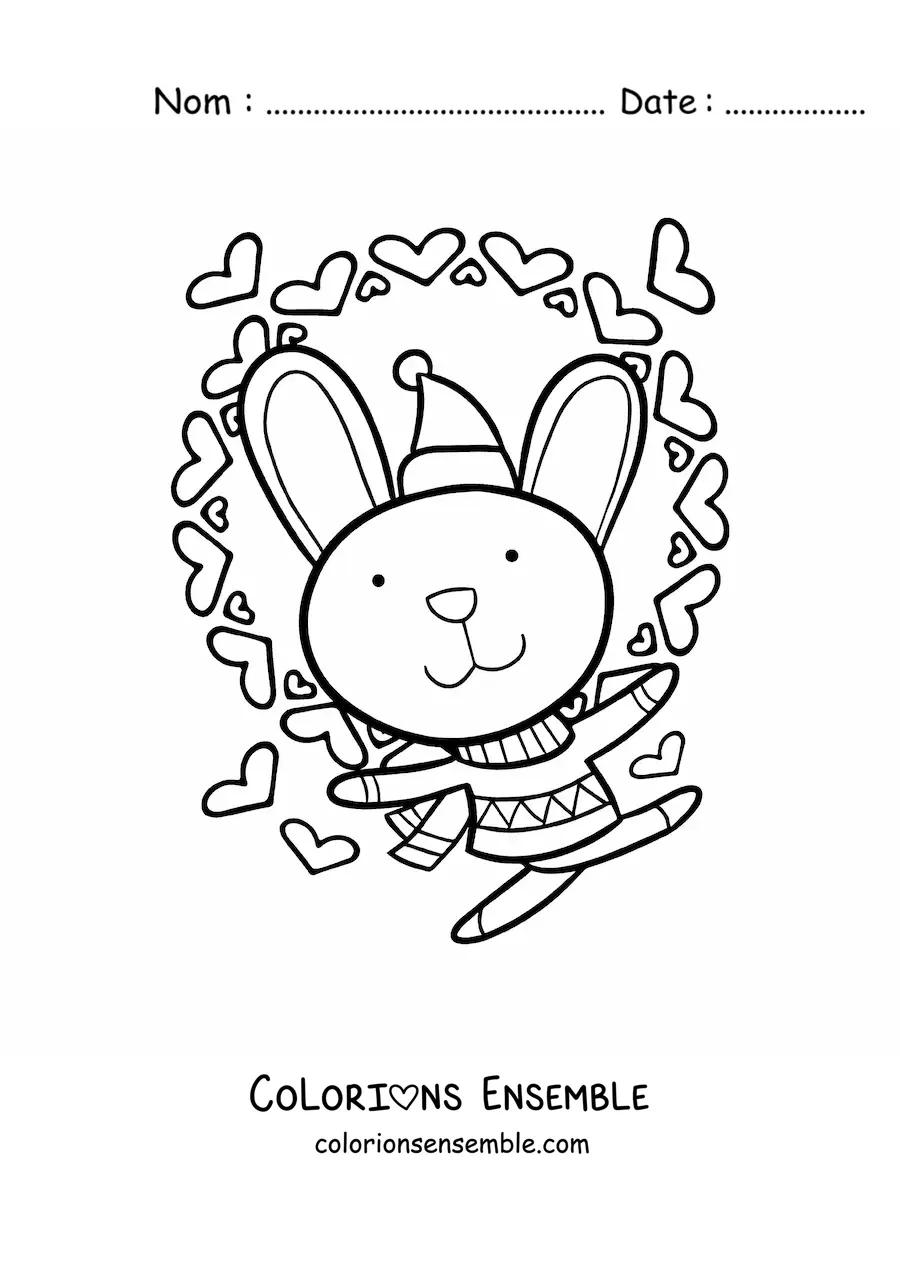 Image à colorier d'un petit lapin kawaii d'hiver