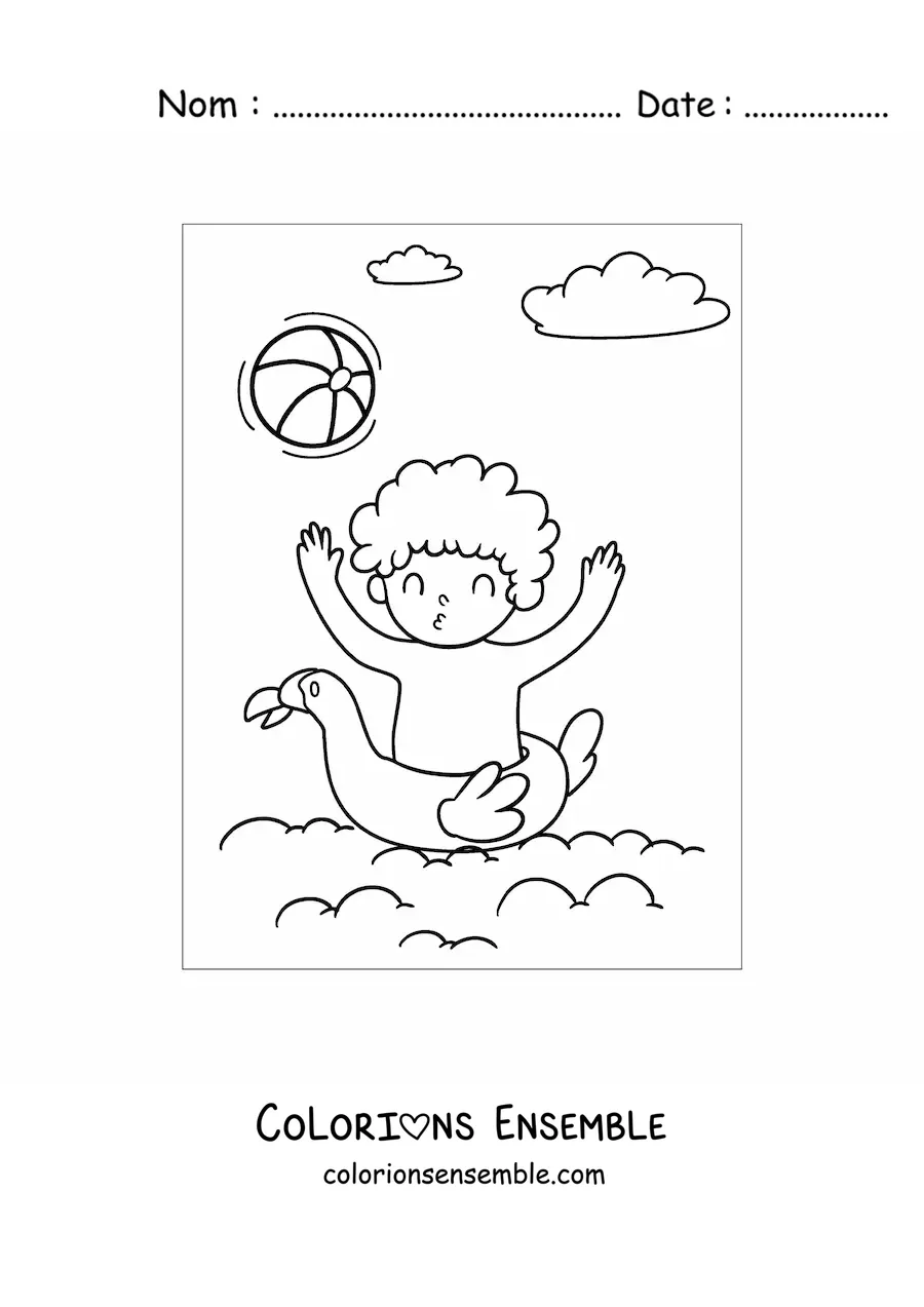 Coloriage d'un enfant heureux dans la mer