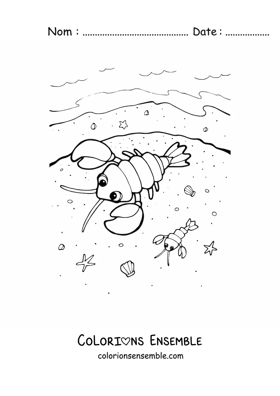 Coloriage de homards sur la plage