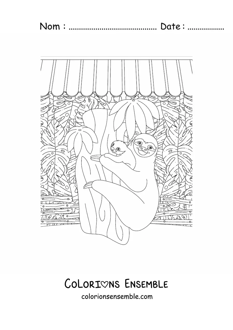 Coloriage de paresseux de la forêt tropicale
