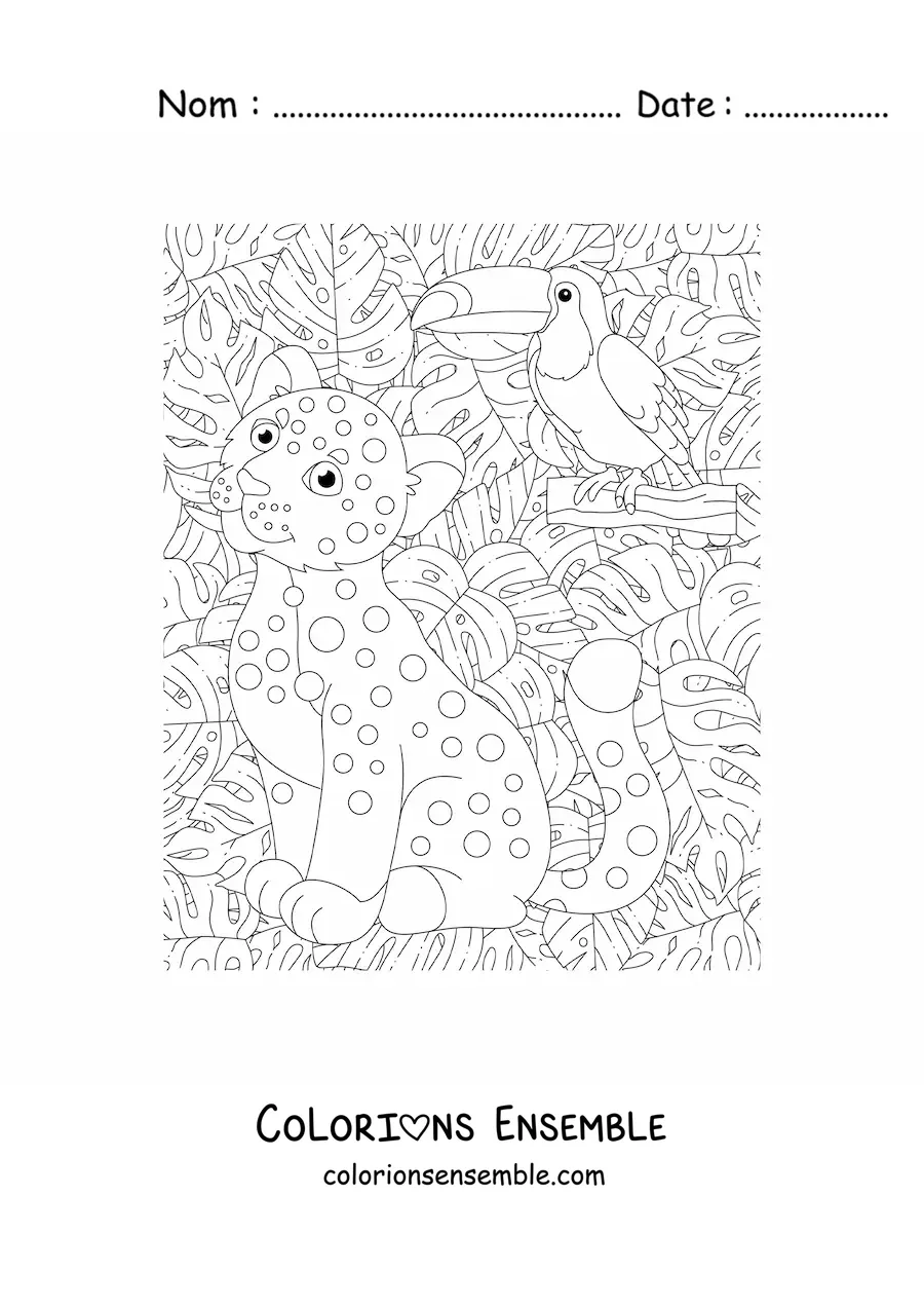 Coloriage d'un bébé léopard dans la jungle