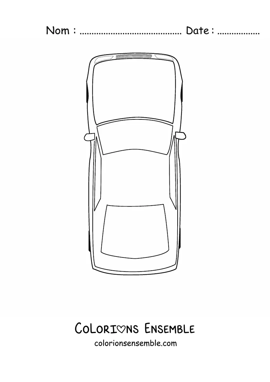 Image à colorier d’une voiture vue de dessus