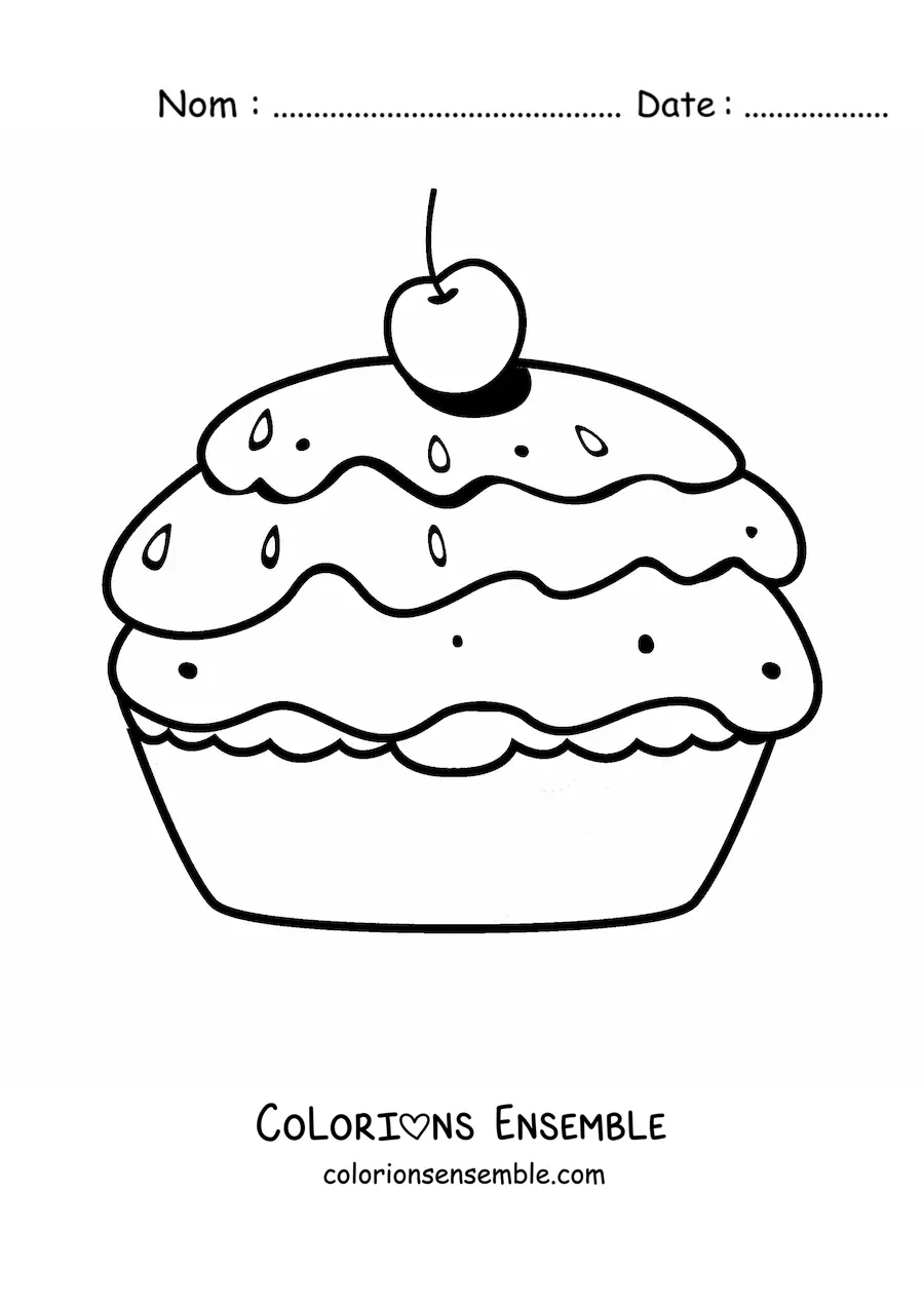 Image à colorier d'un gâteau avec une cerise