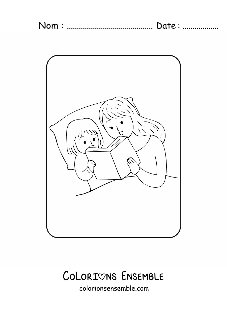 Coloriage d'une maman qui lit une histoire à sa fille