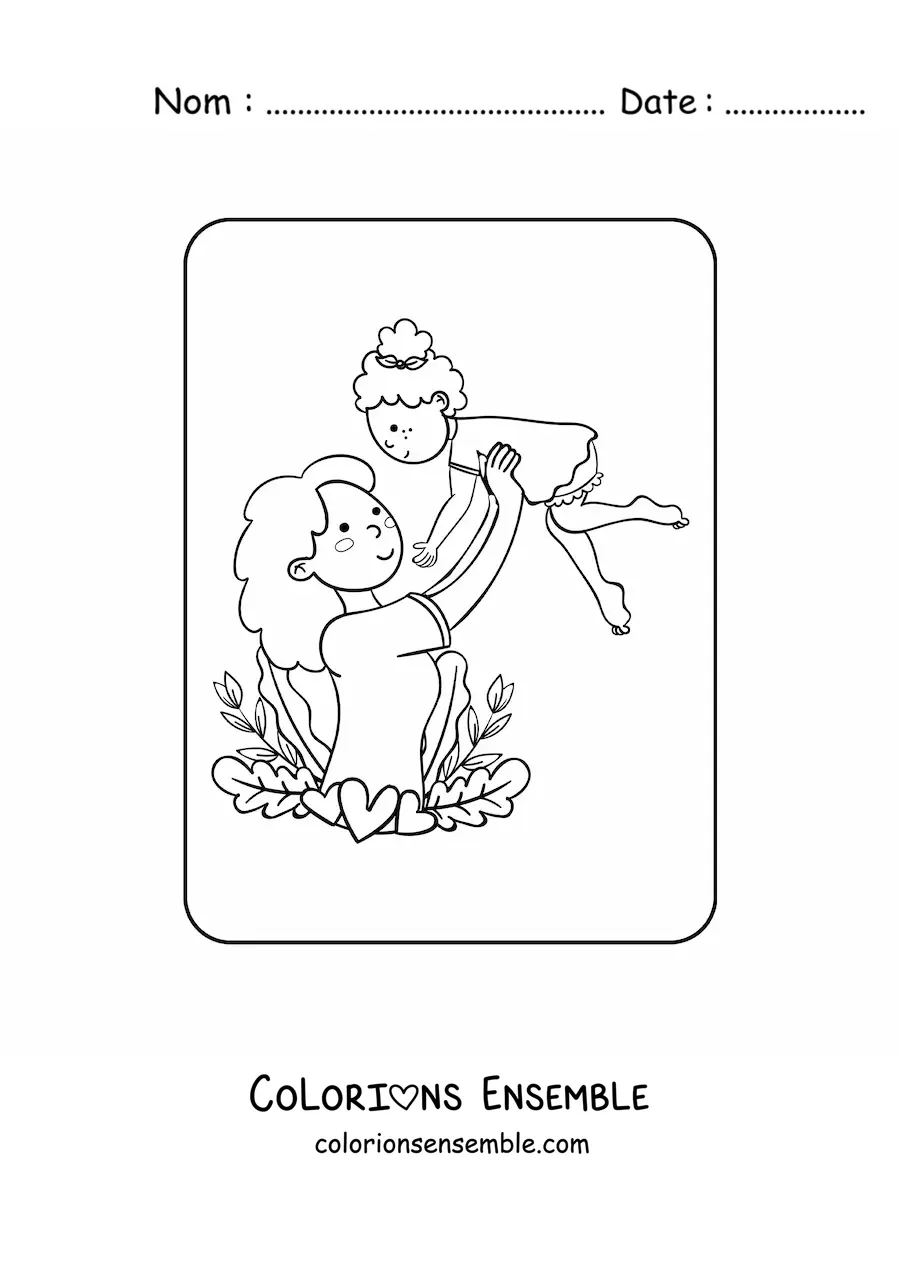 Coloriage d'une maman qui porte sa fille