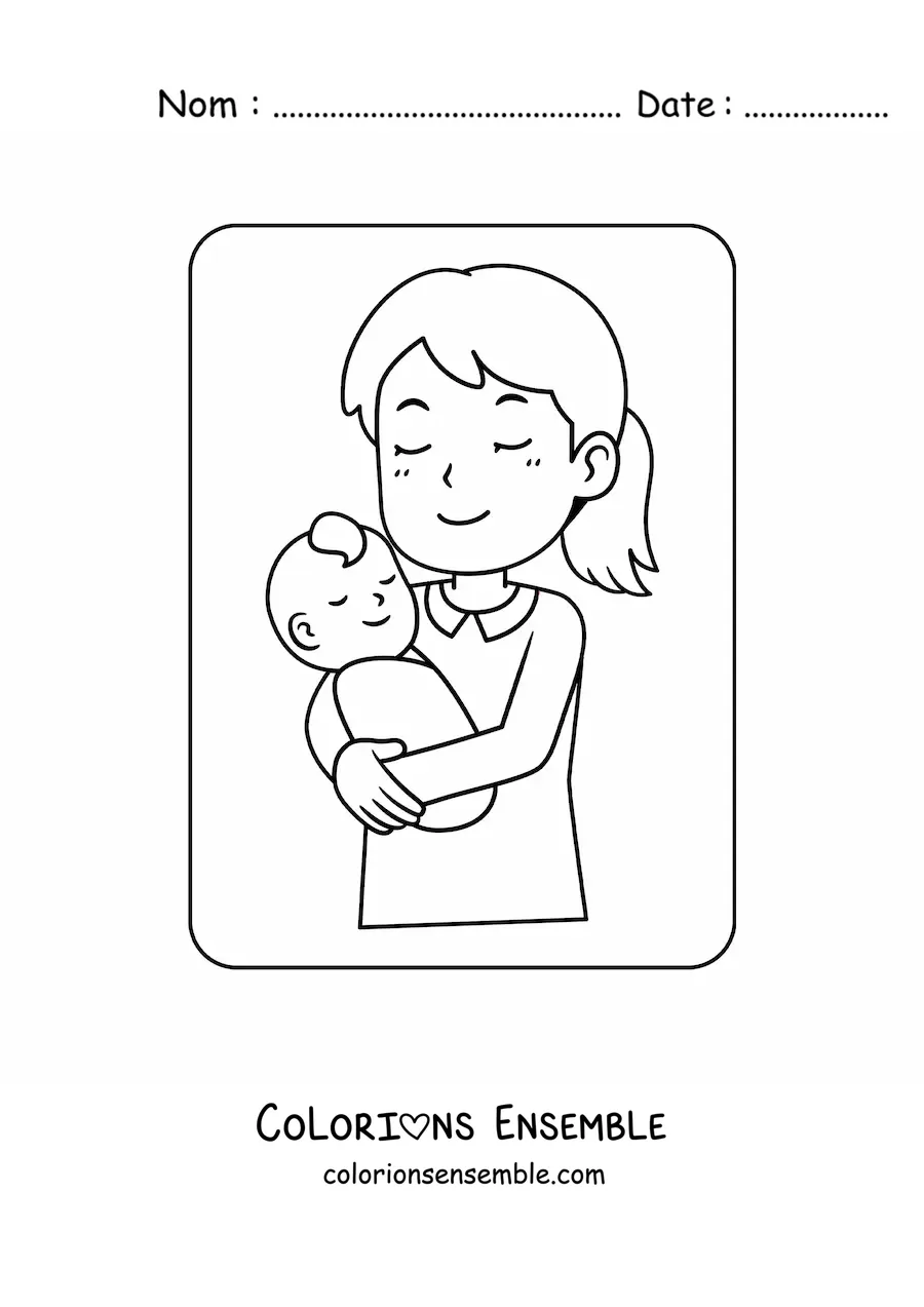 Coloriage d'une mère qui porte son bébé