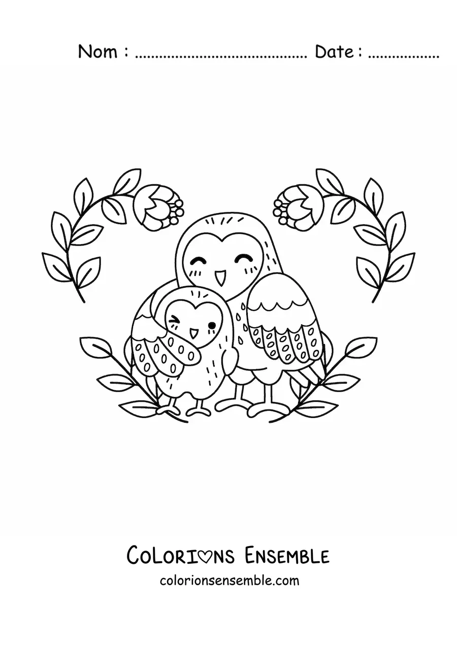 Coloriage d'une maman chouette avec son petit