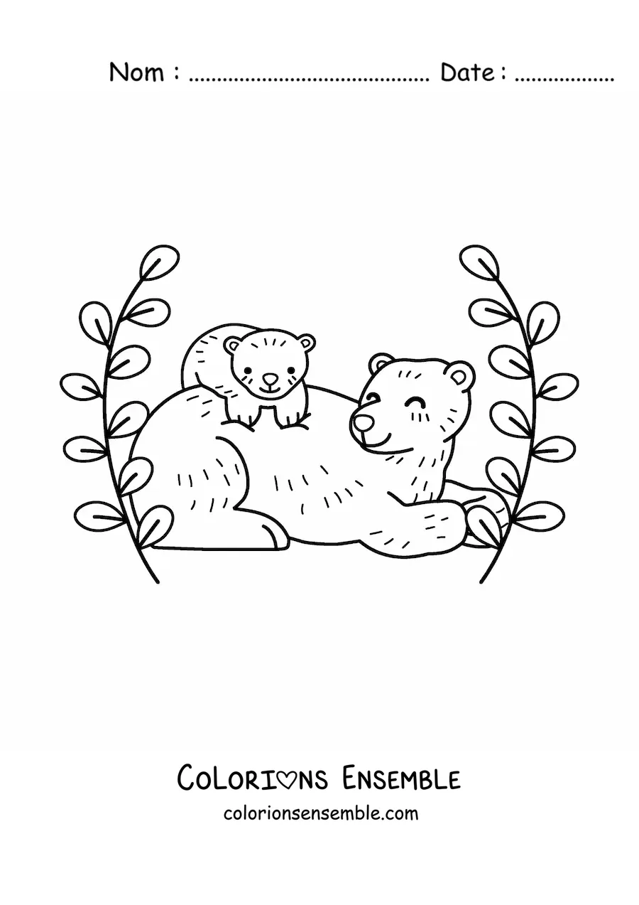 Coloriage d'une maman ourse avec son petit