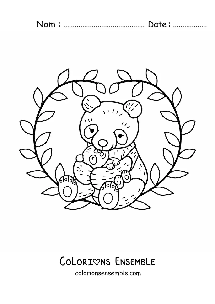 Coloriage d'une maman panda avec son petit