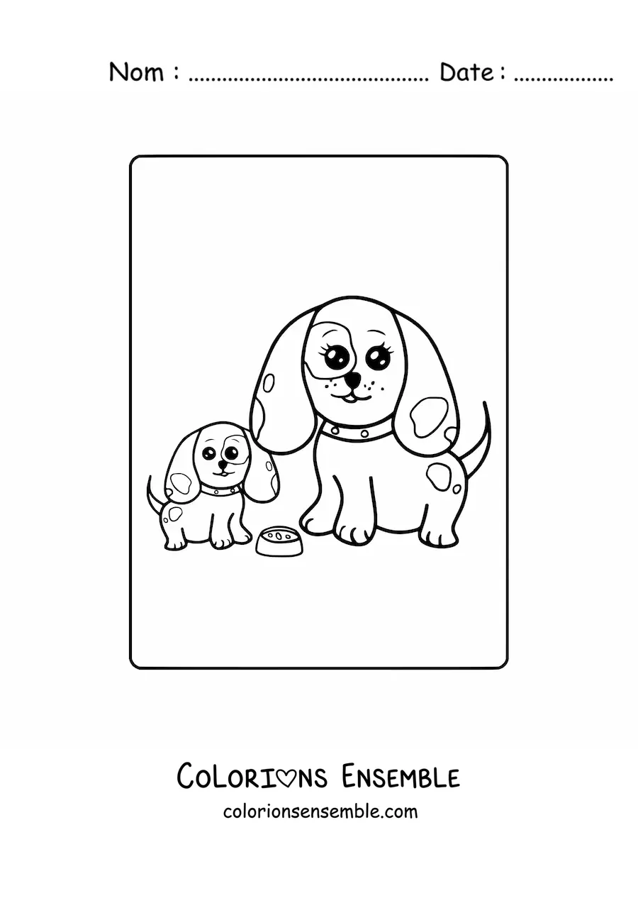 Coloriage d'une maman chien avec son chiot