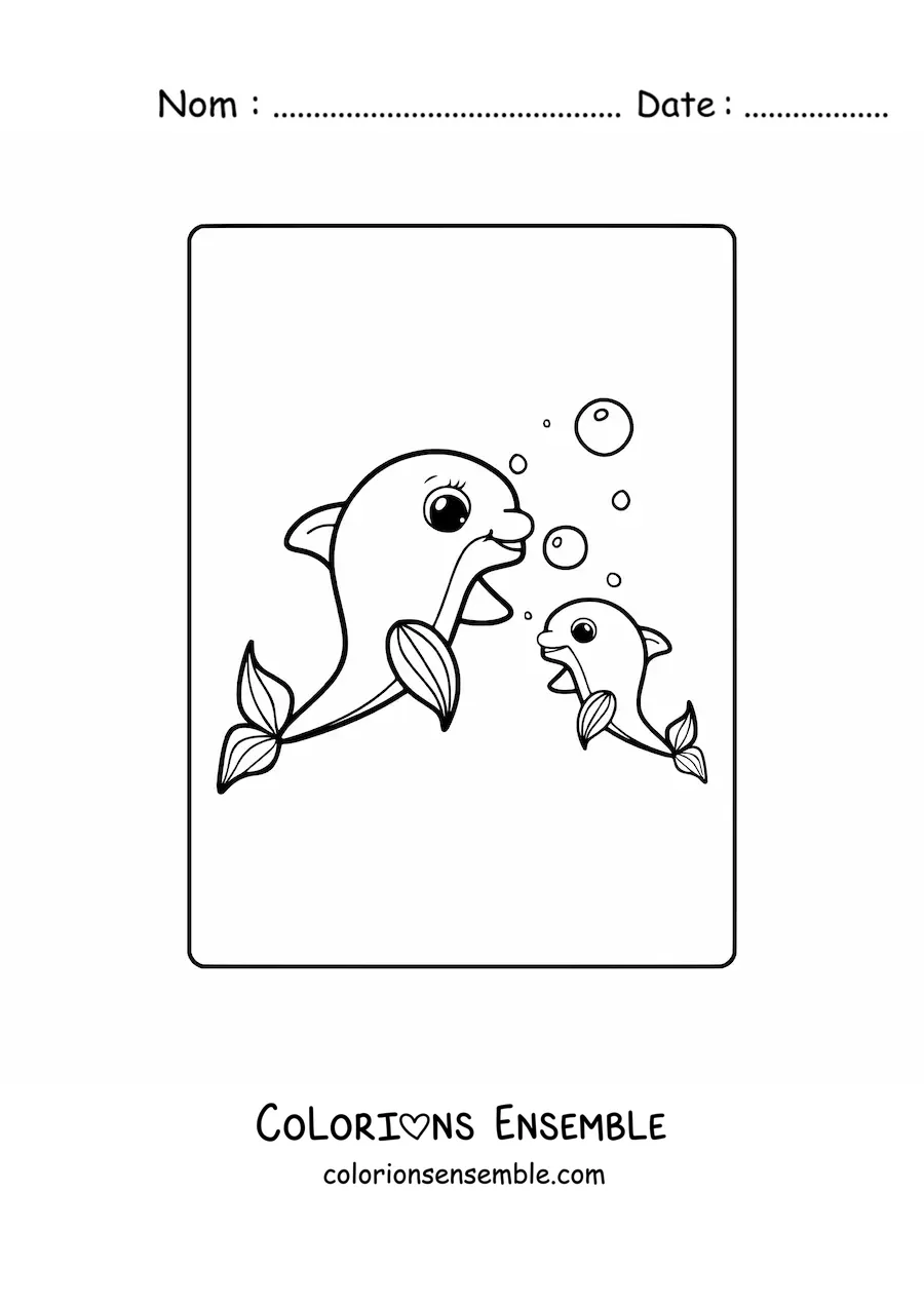 Coloriage d'une maman dauphin avec son petit
