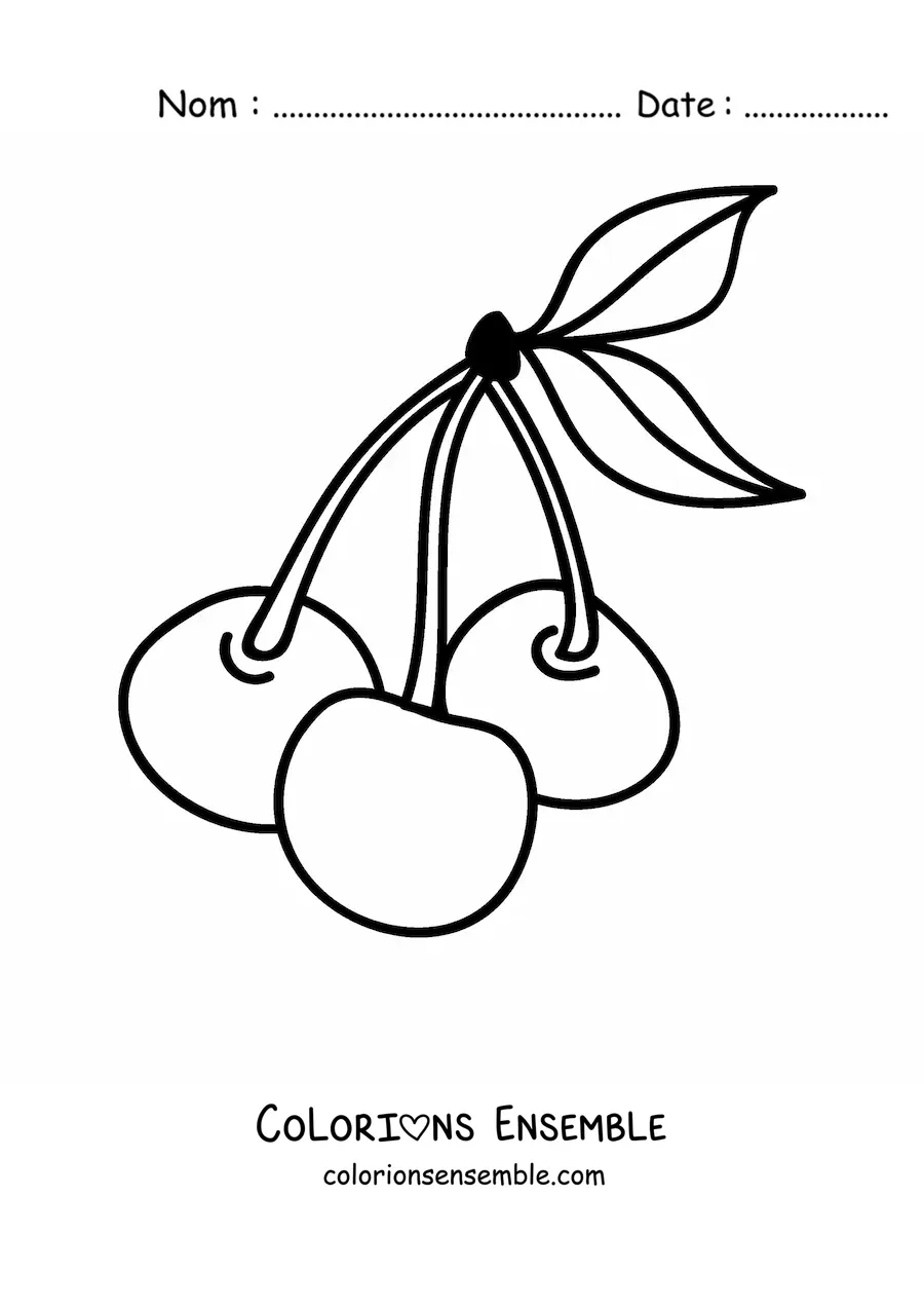 Image à colorier de trois cerises avec des feuilles