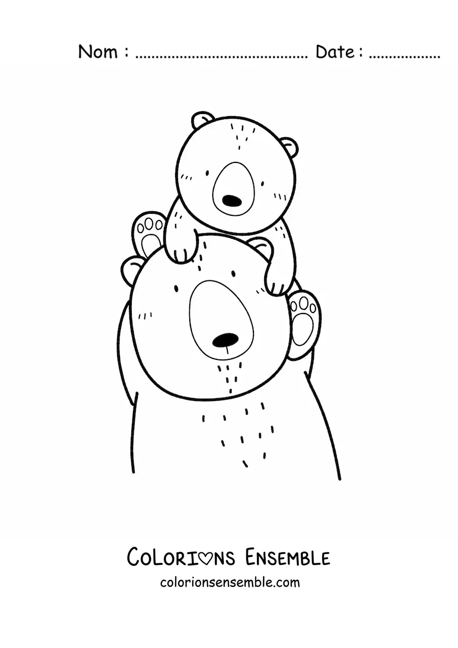 Image à colorier d'un papa ours avec son ourson