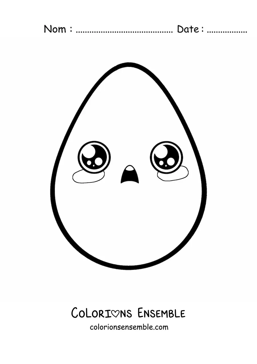 Image à colorier facile d'un mignon œuf kawaii