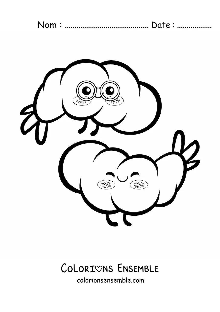 Image à colorier de mignonnes crevettes kawaii