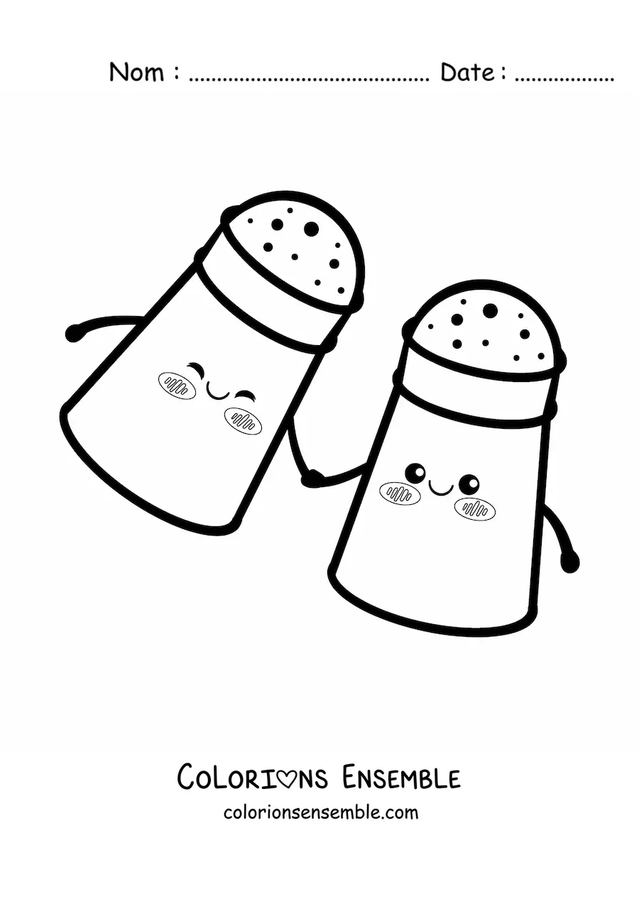 Image à colorier d'un sel et d'un poivre kawaii tout mignons
