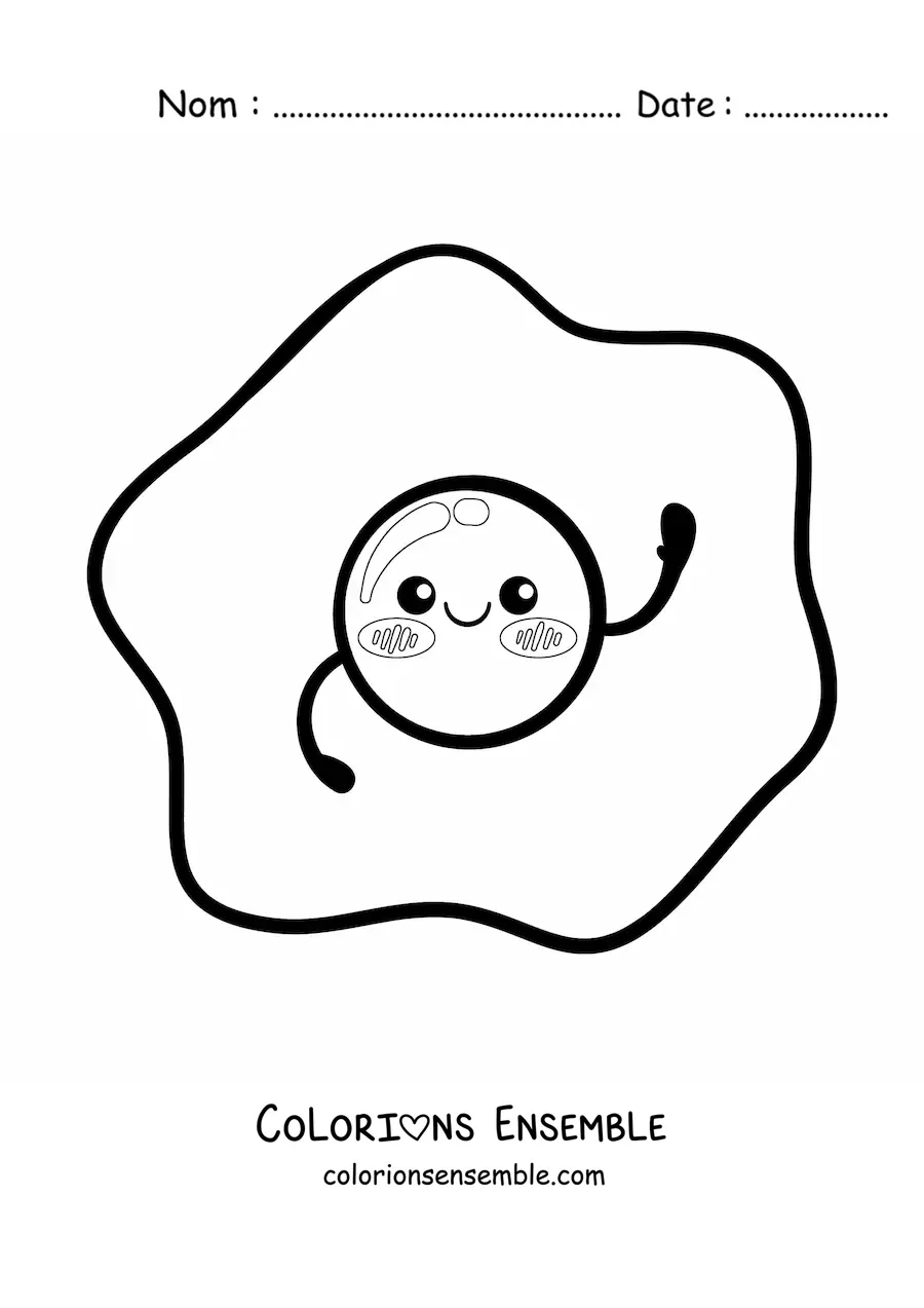 Image à colorier facile d'un mignon œuf au plat kawaii