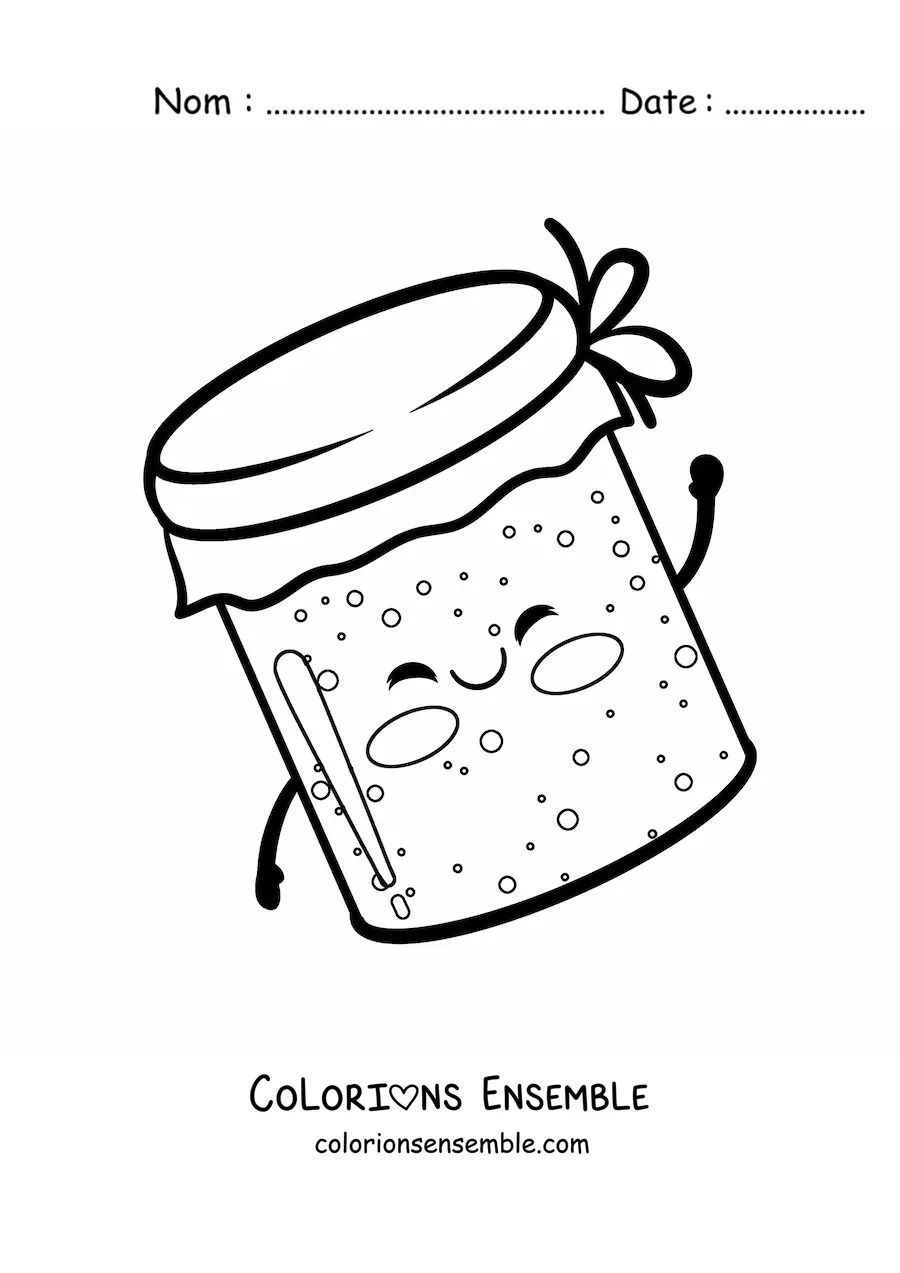 Image à colorier d'un grand pot de confiture kawaii tout mignon