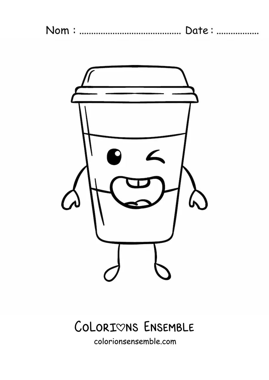 Image à colorier facile d'une mignonne tasse de café kawaii
