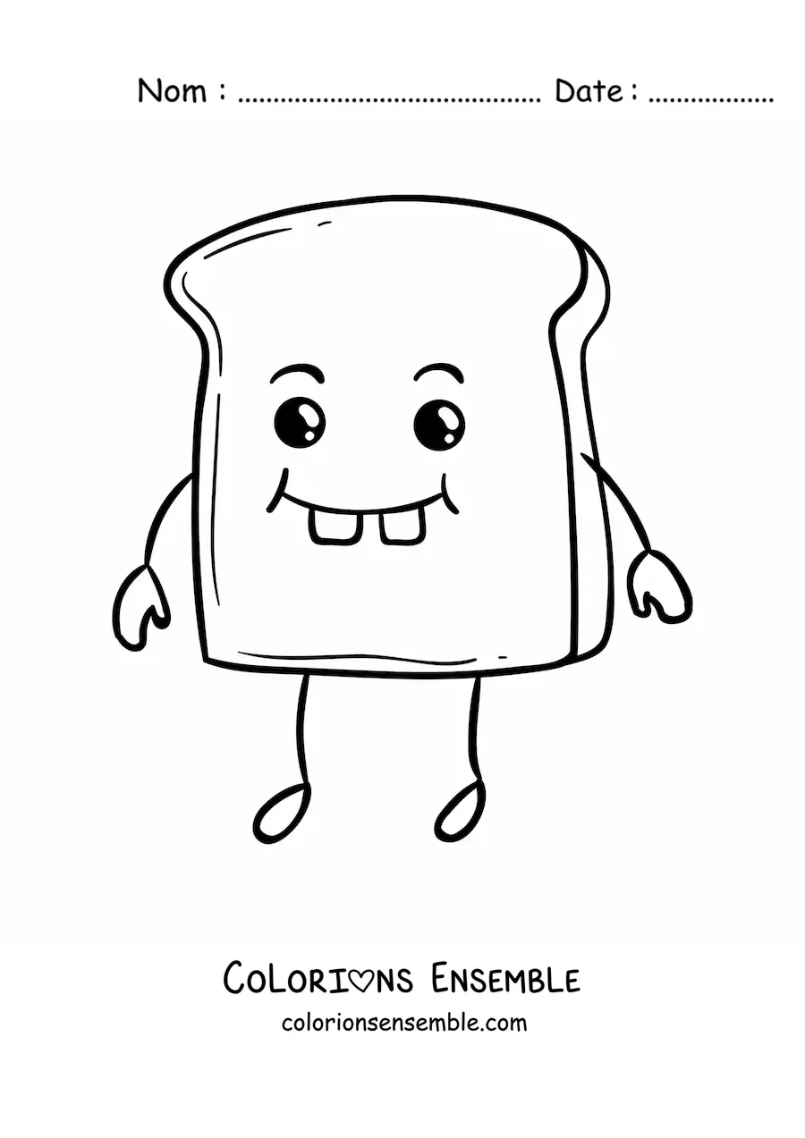Image à colorier facile d'une mignonne tartine grillée kawaii