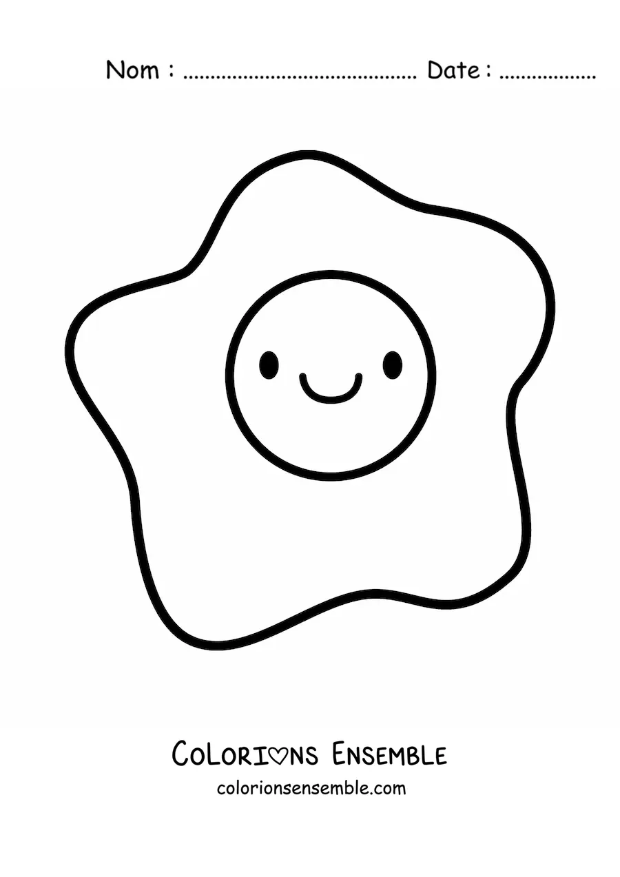 Image à colorier d'un grand œuf au plat kawaii tout mignon