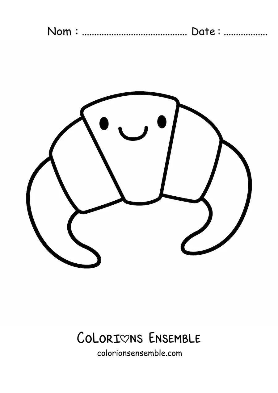 Image à colorier d'un grand croissant kawaii tout mignon