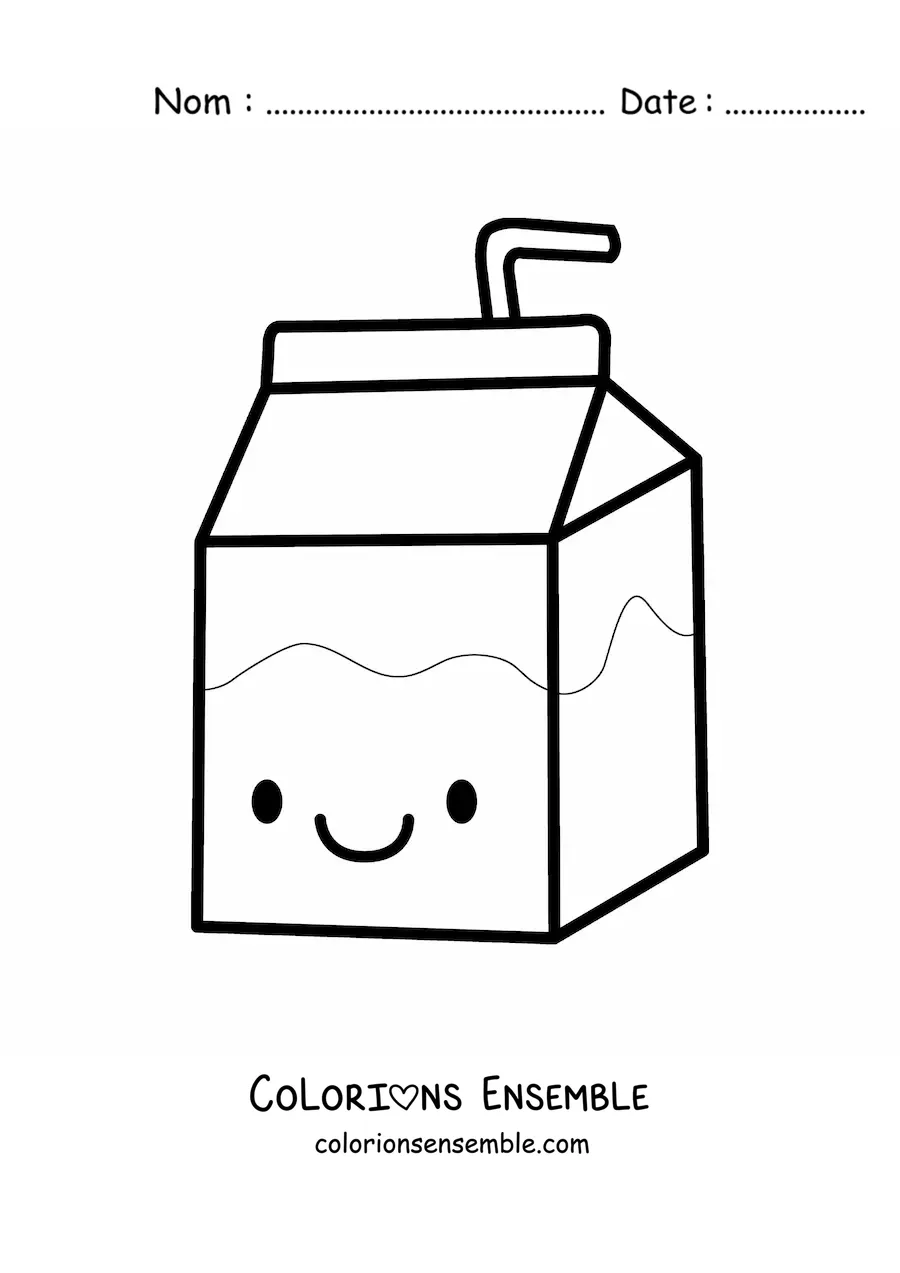Image à colorier d'une grande brique de lait kawaii toute mignonne
