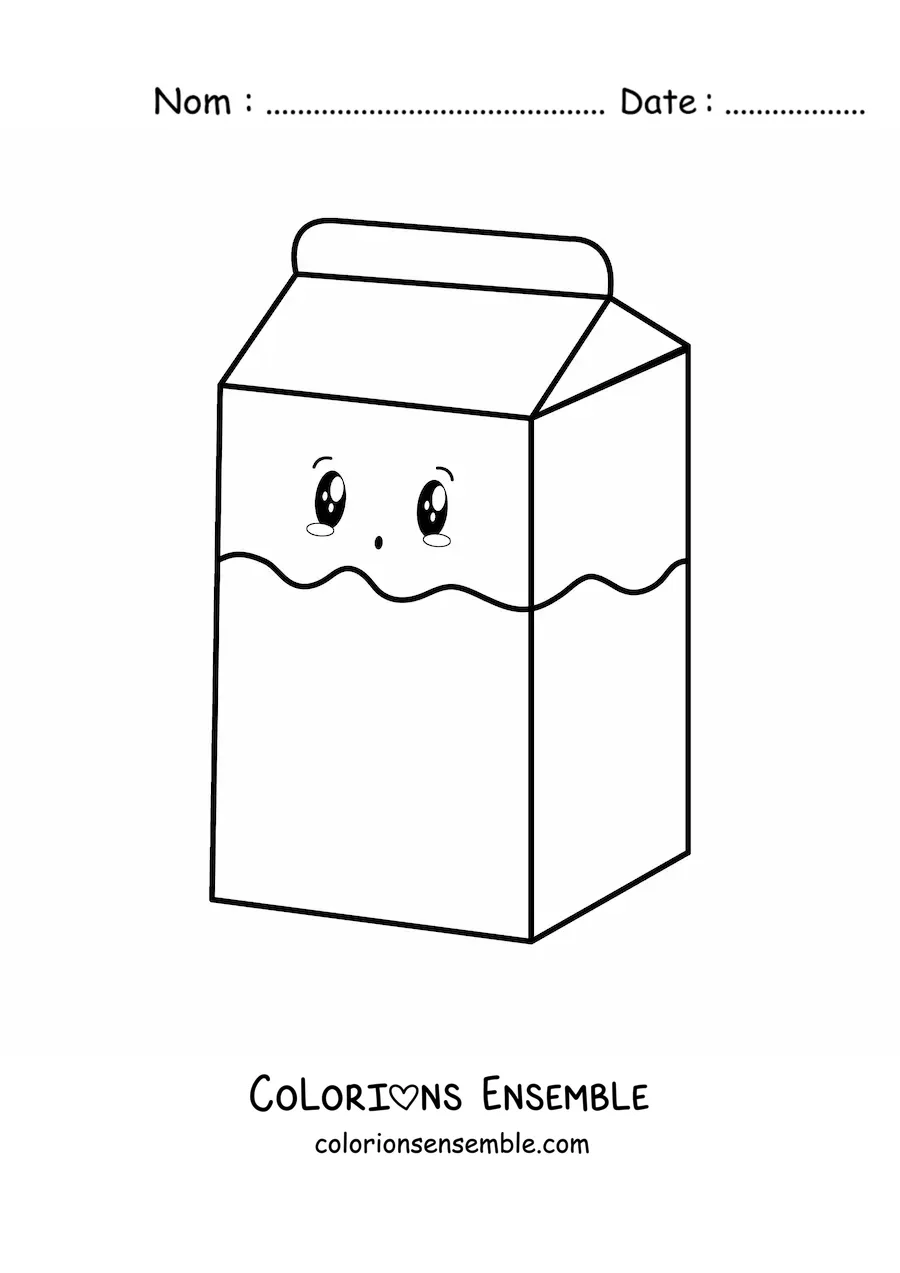 Image à colorier facile d'une mignonne brique de lait kawaii