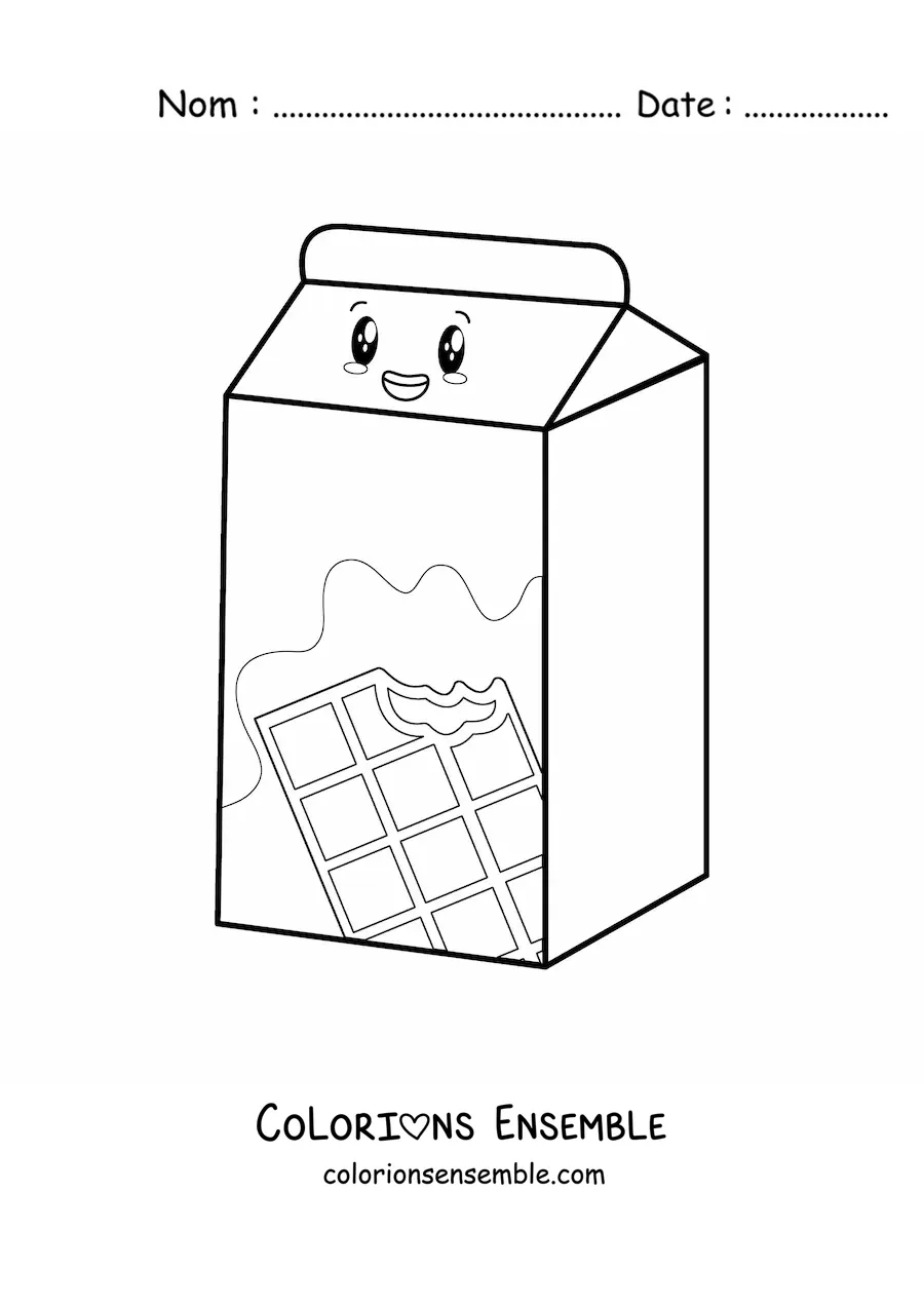 Image à colorier d'un mignon lait au chocolat kawaii