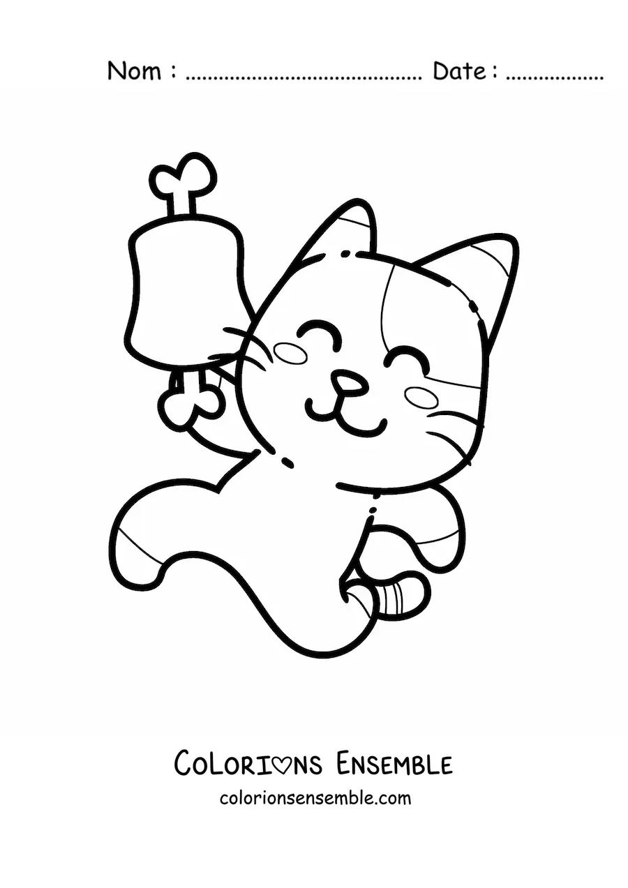 Image à colorier d'un chat de dessin animé avec une côte
