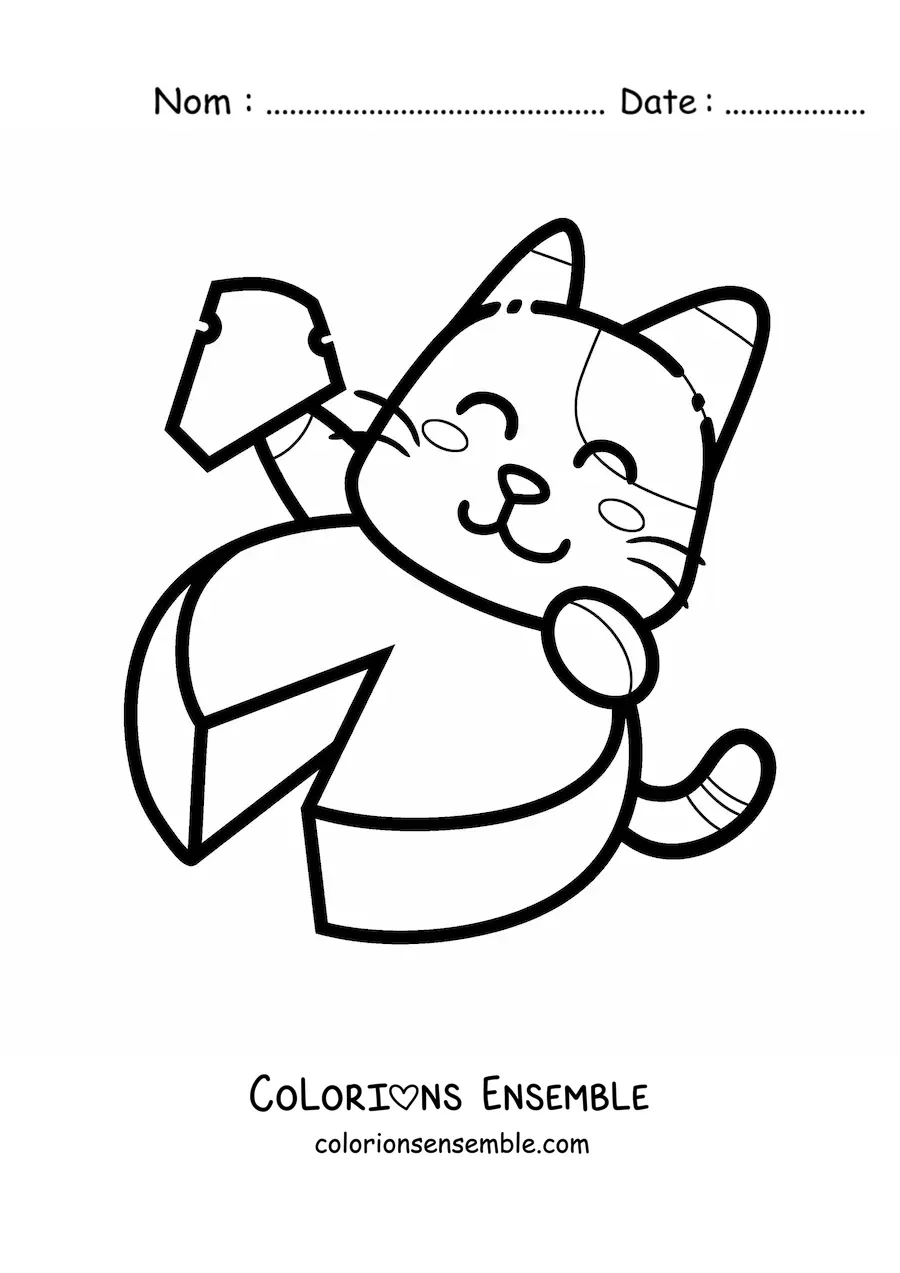 Image à colorier d'un chat de dessin animé qui mange du fromage