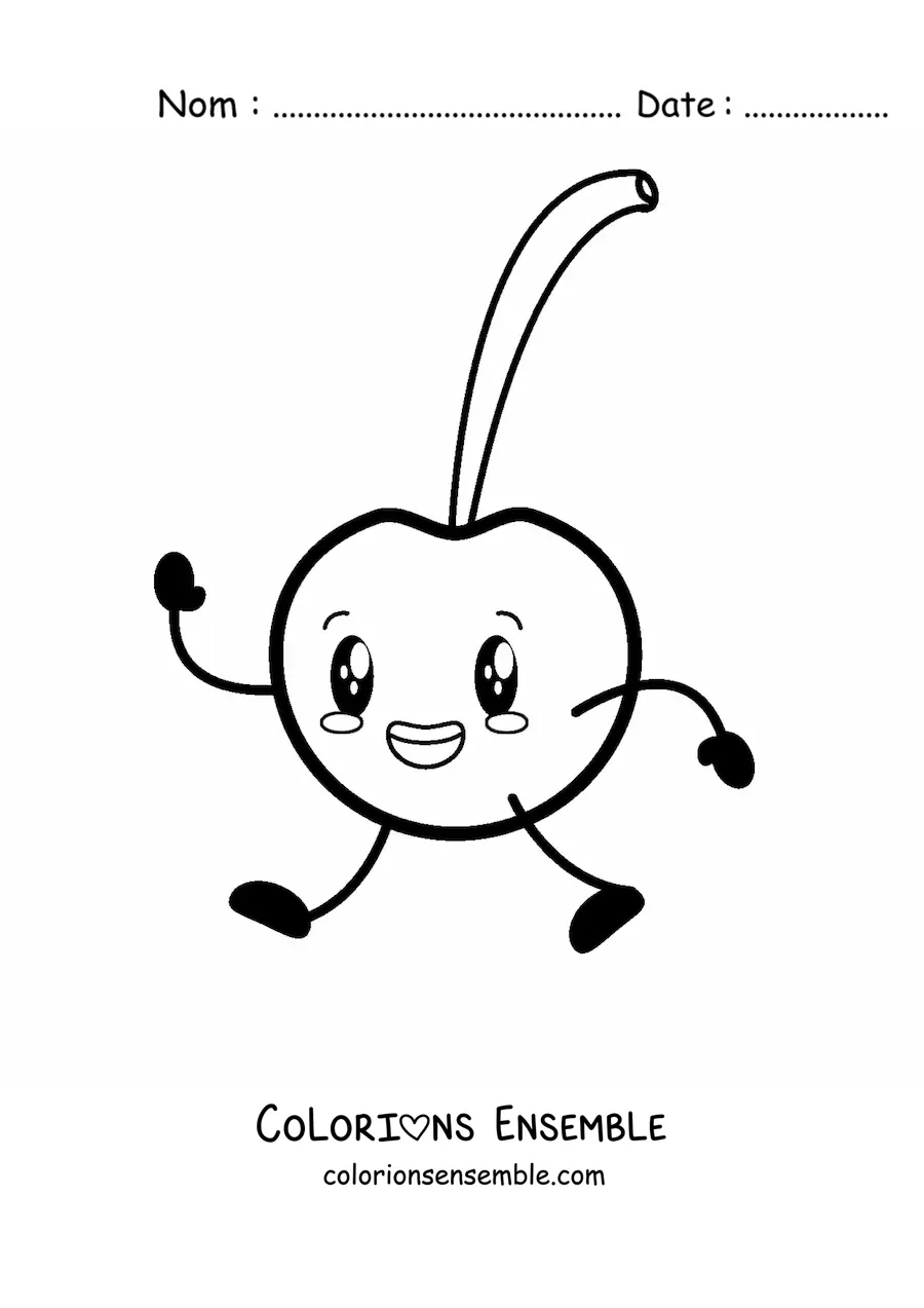 Image à colorier d'une cerise animée qui marche