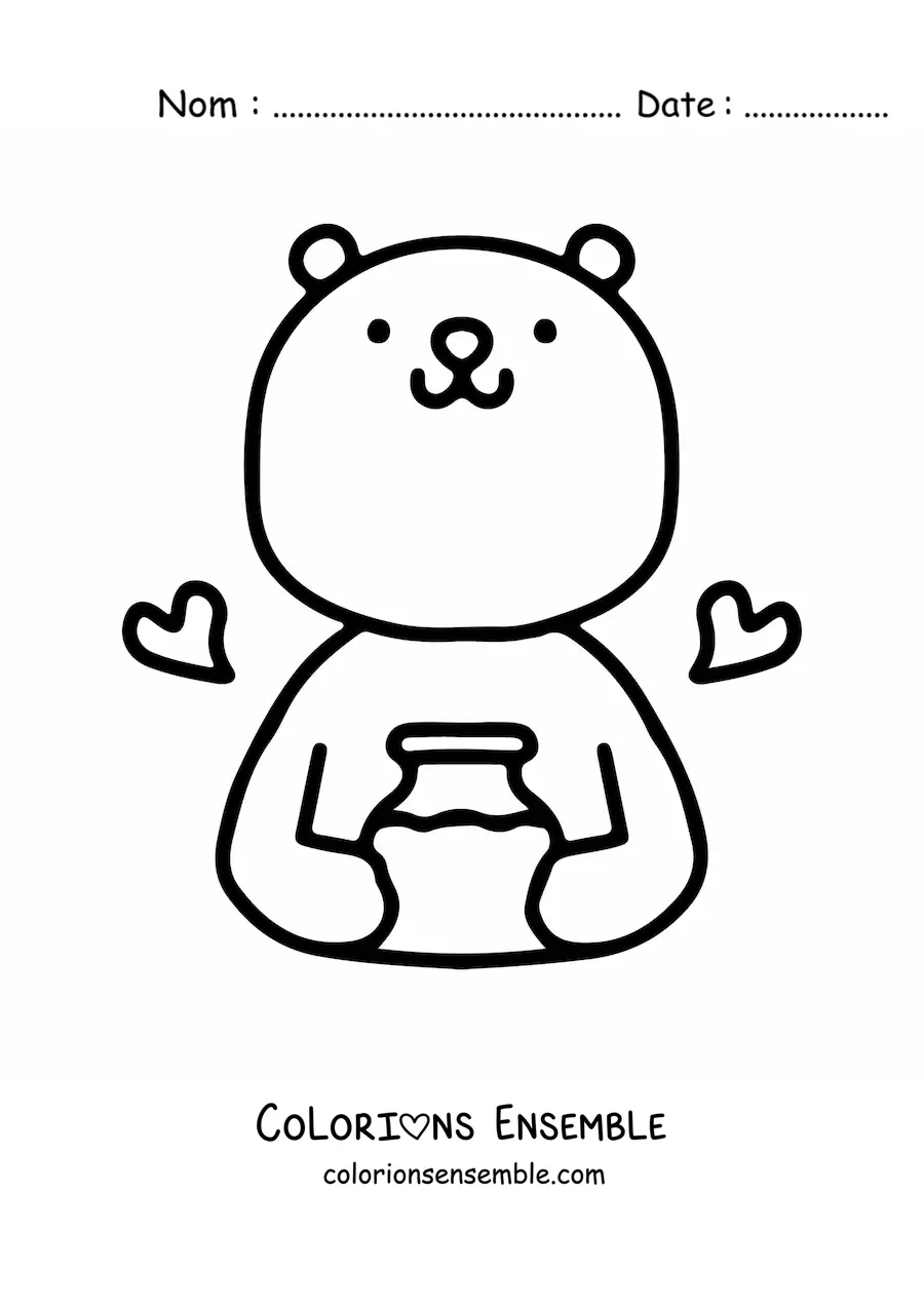 Image à colorier d'un tendre ours avec un pot de miel