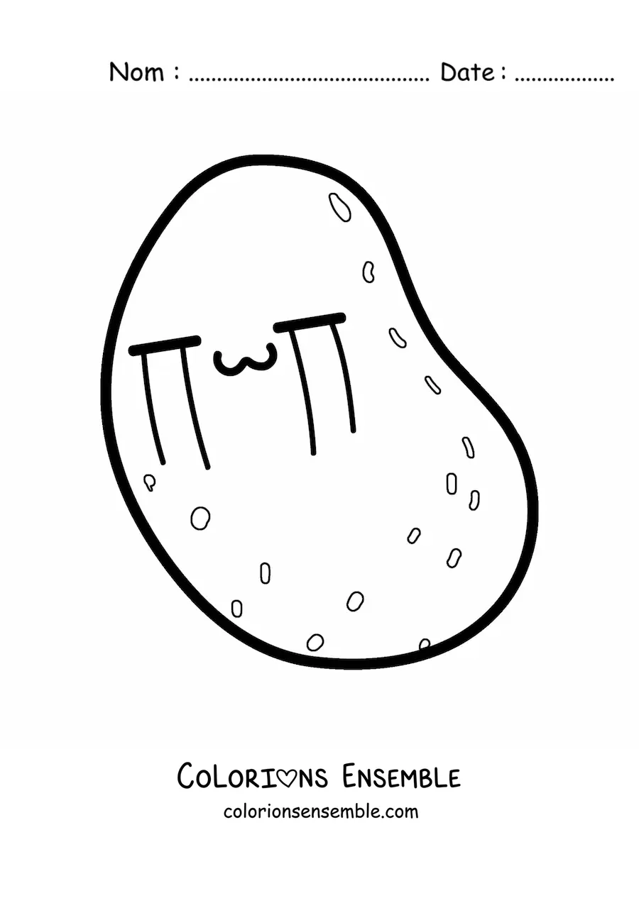 Image à colorier d'une mignonne pomme de terre kawaii de dessin animé qui pleure