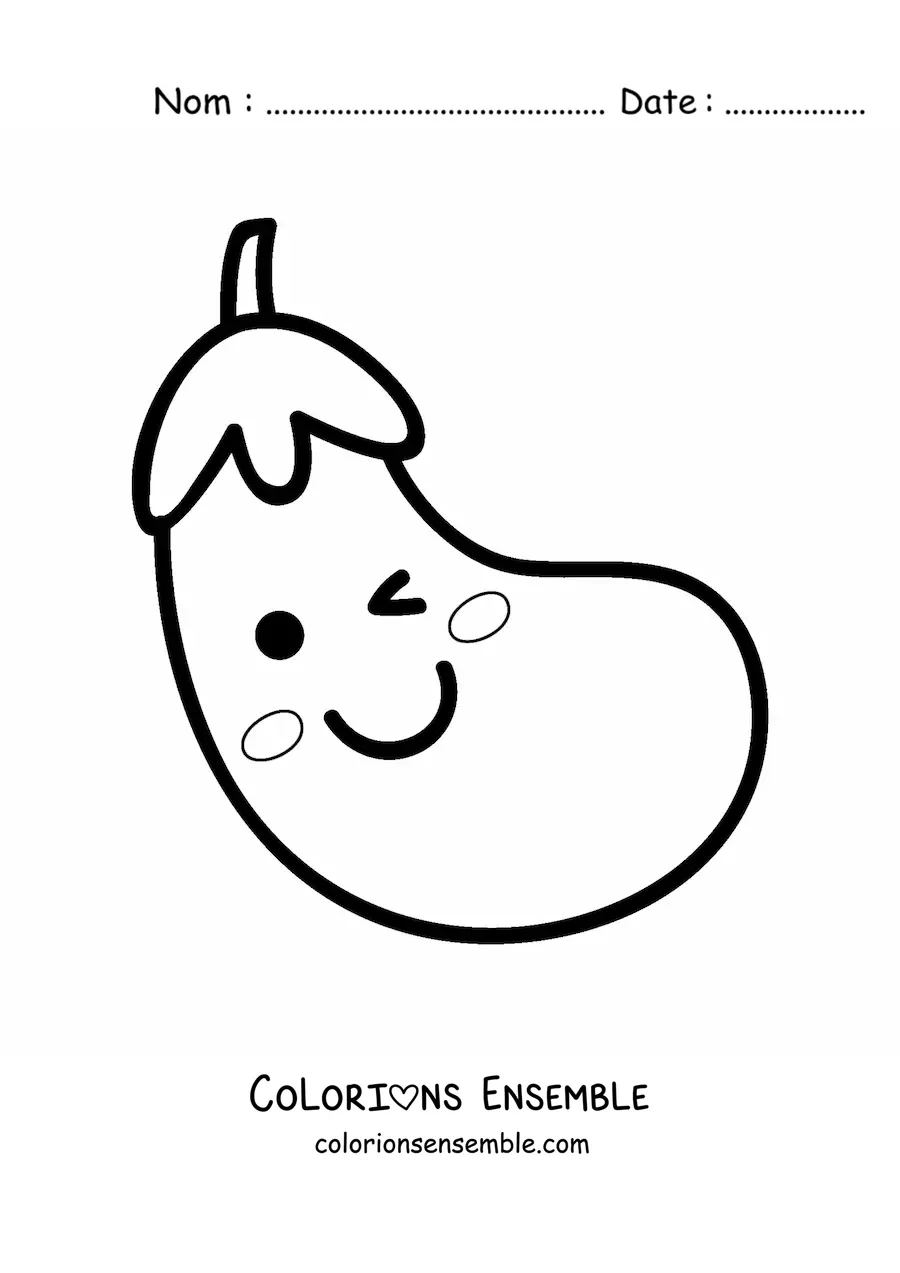 Image à colorier d'une grande aubergine saine et mignonne kawaii de dessin animé