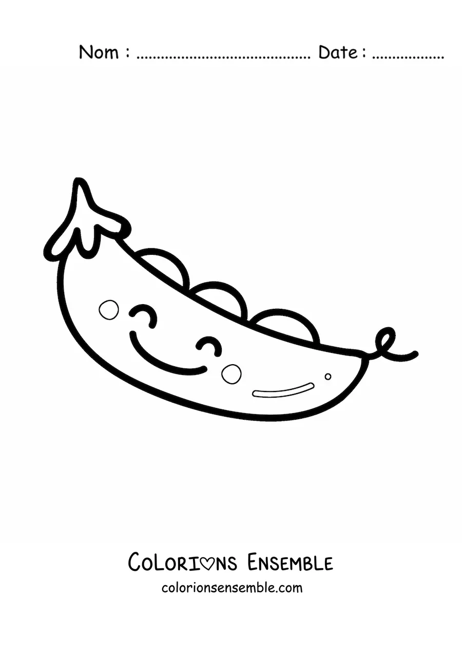 Image à colorier de grands petits pois kawaii tout mignons de dessin animé