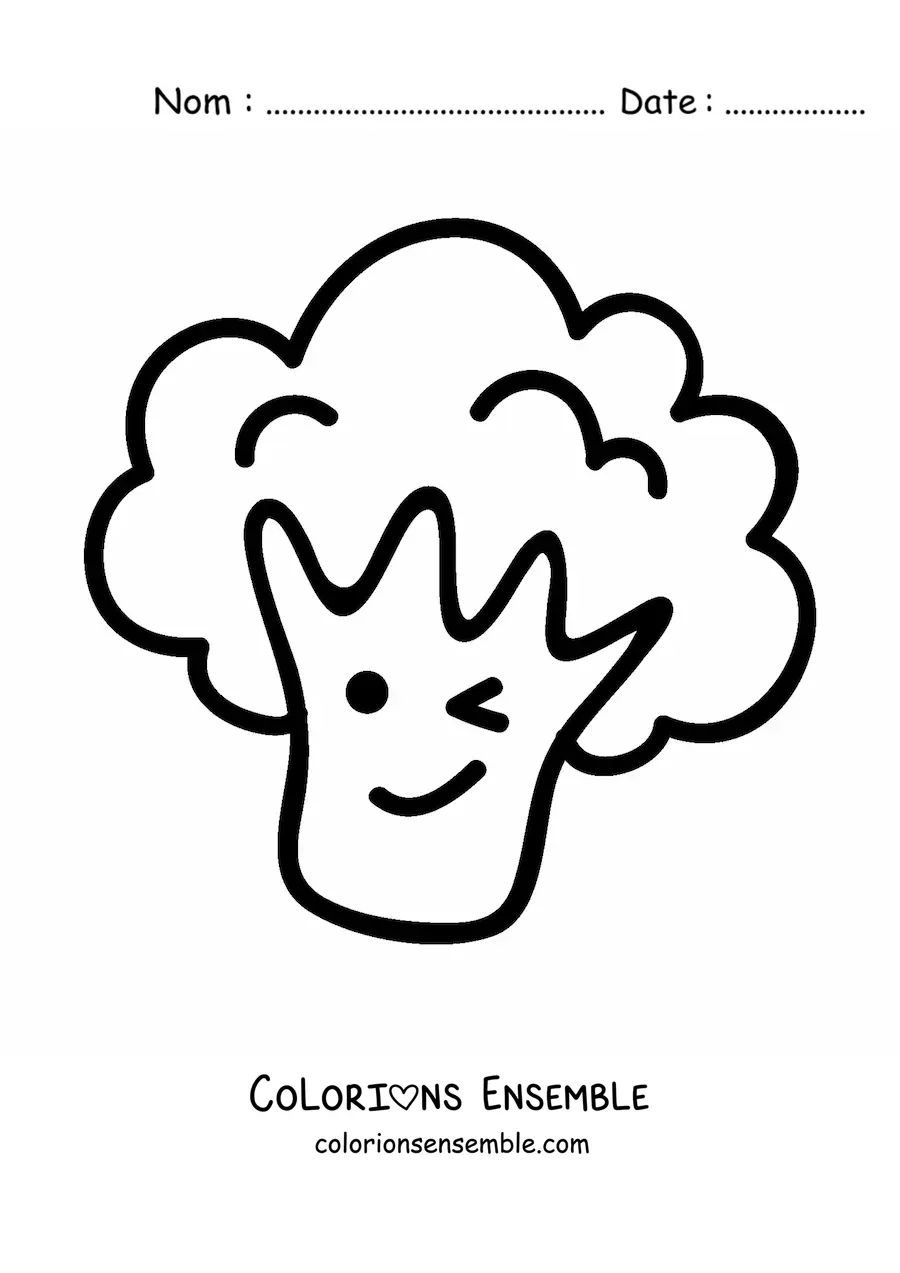 Image à colorier d'un mignon brocoli sain kawaii de dessin animé