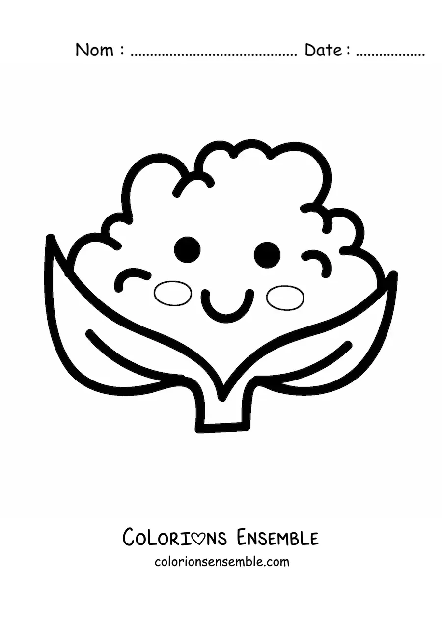 Image à colorier d'un grand chou-fleur sain et mignon kawaii de dessin animé