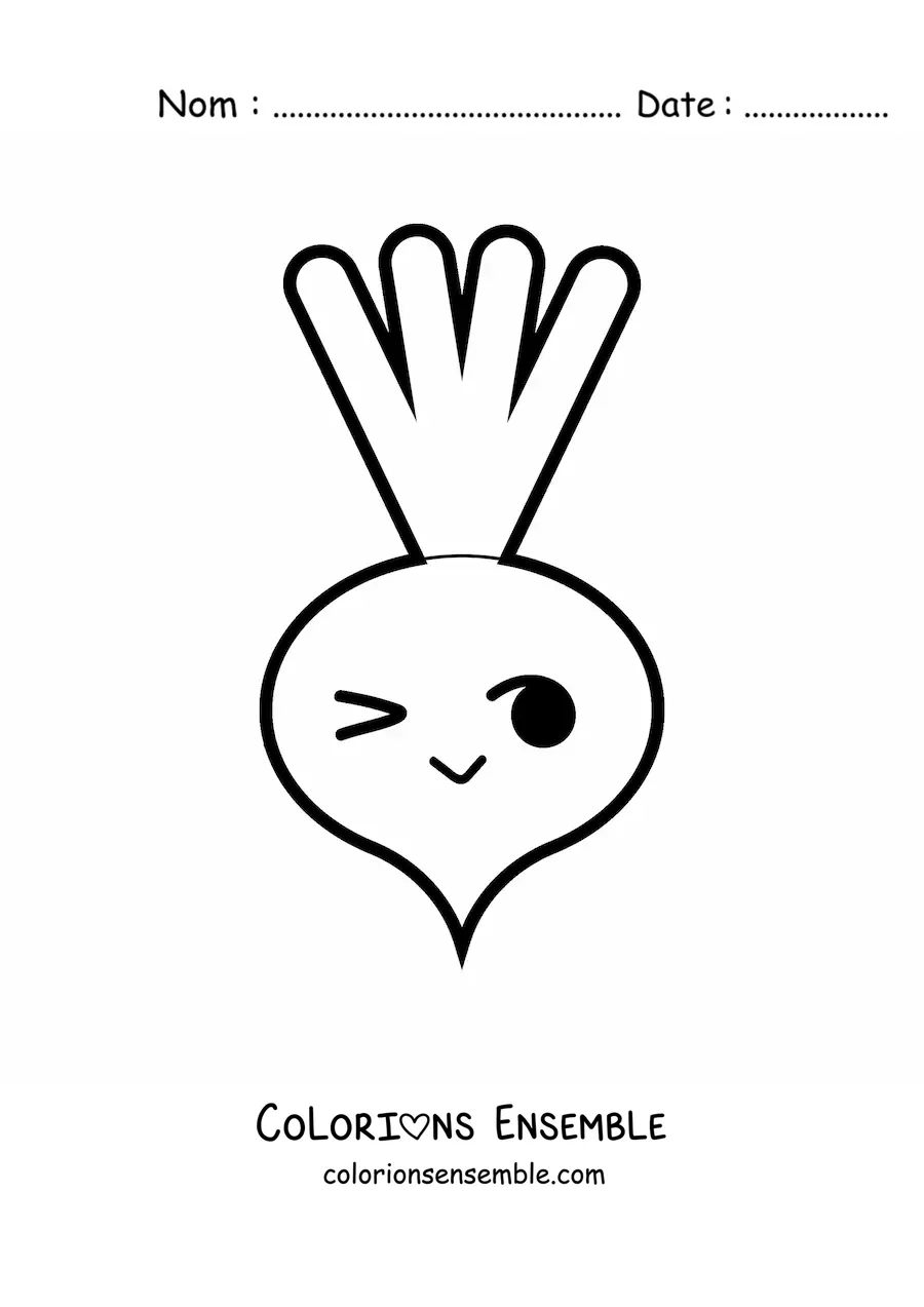 Image à colorier d'un grand radis kawaii tout mignon de dessin animé