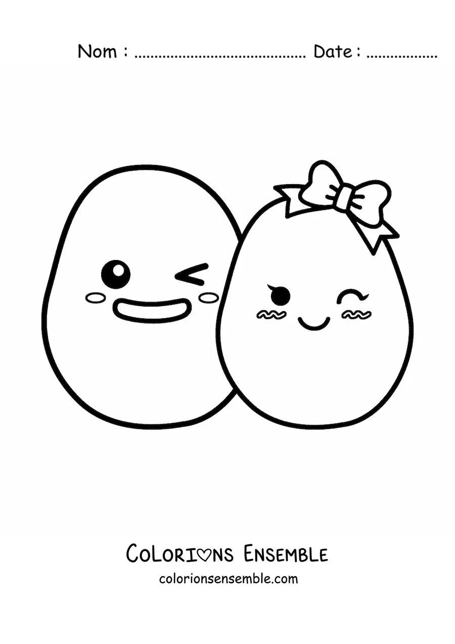 Image à colorier d'un couple de pommes de terre kawaii