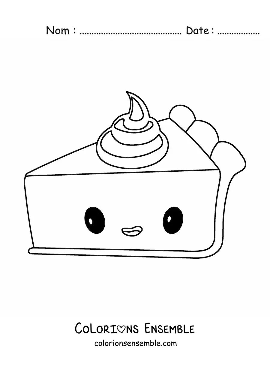 Image à colorier d'une tarte à la citrouille kawaii