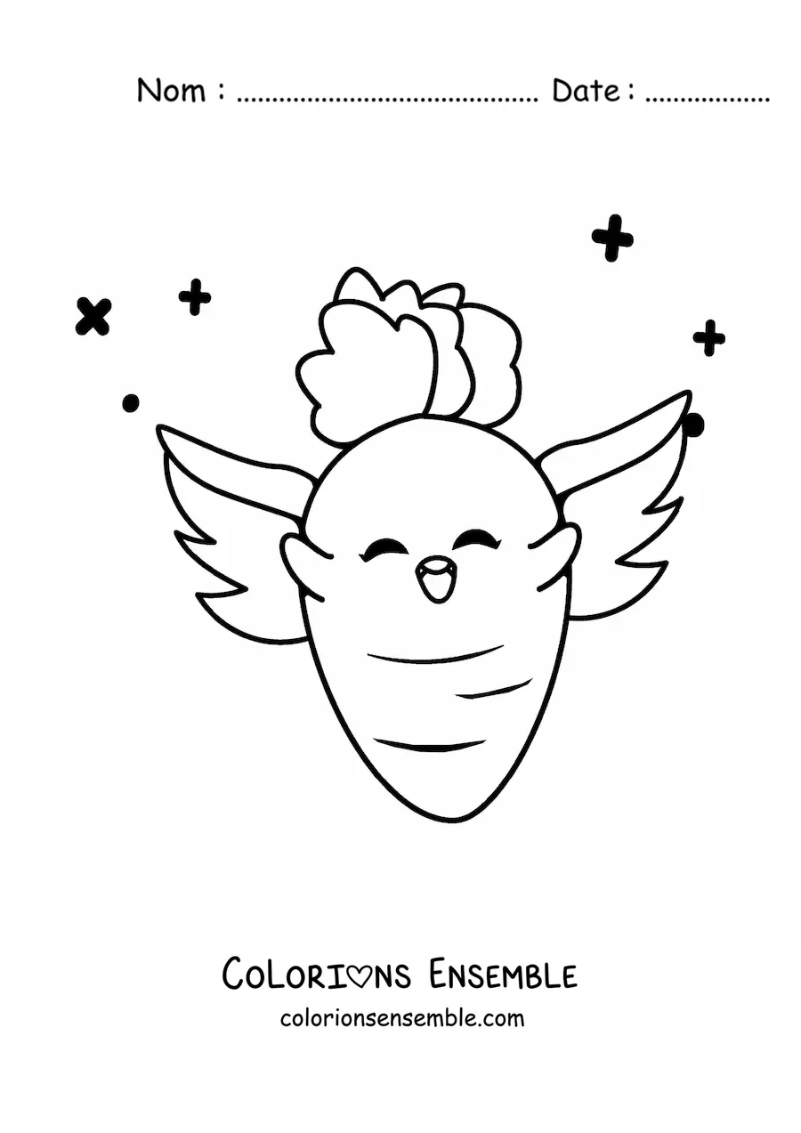 Image à colorier d'une mignonne carotte kawaii de dessin animé avec des ailes