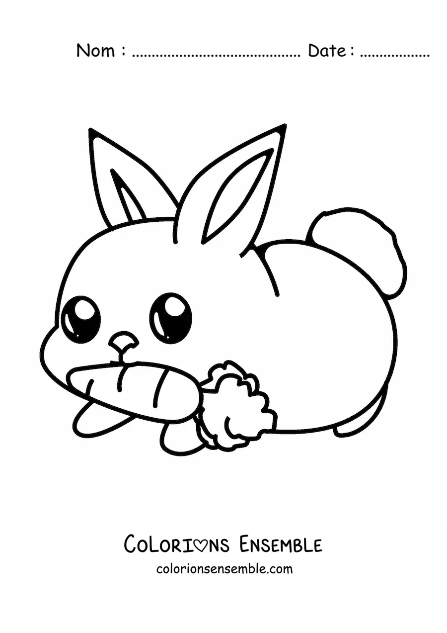 Image à colorier d'un lapin kawaii qui mange une carotte