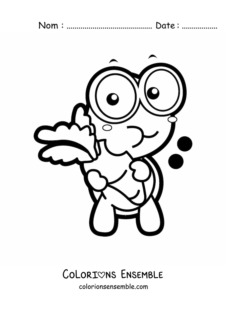 Image à colorier d'une tortue kawaii qui mange une carotte