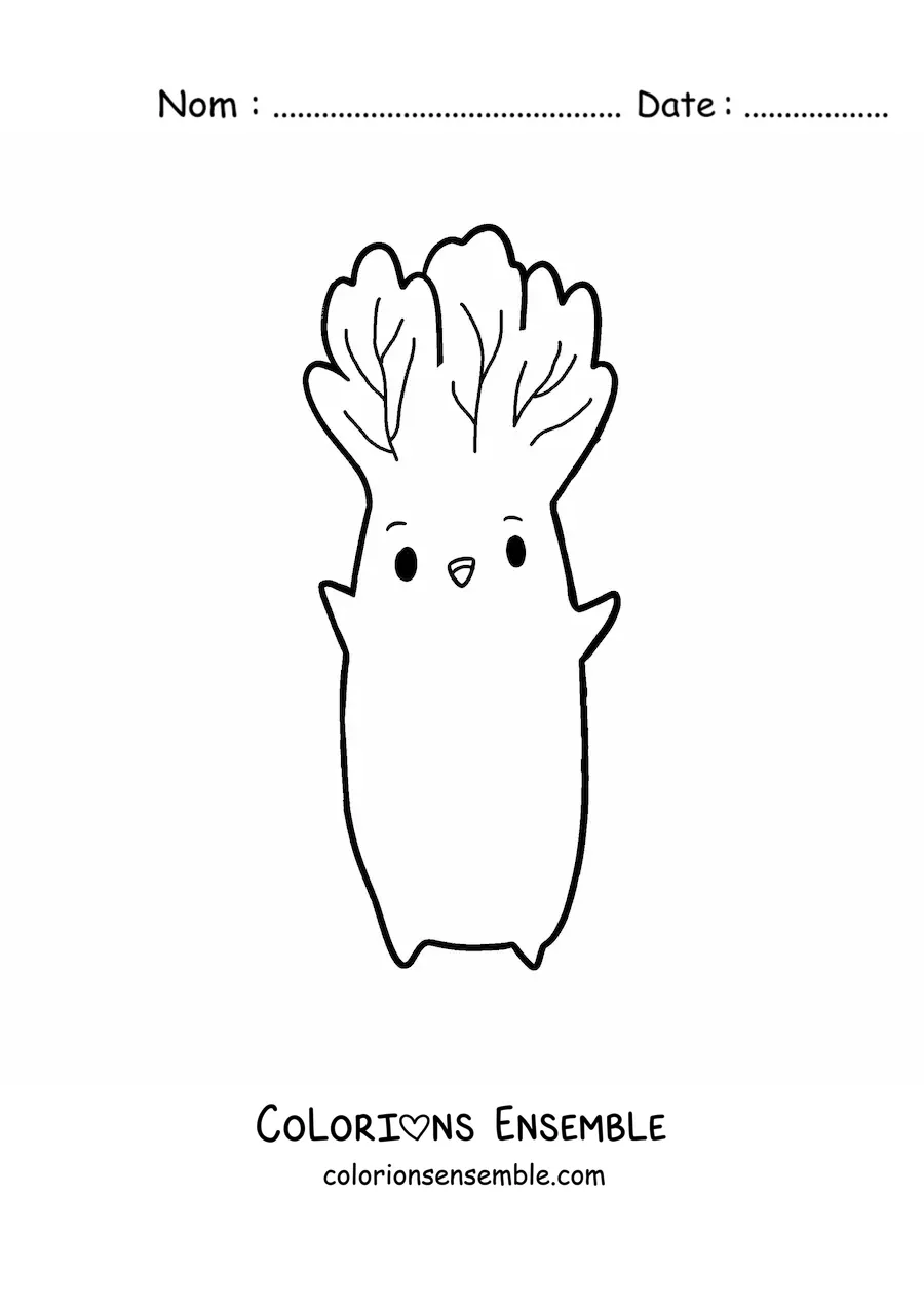 Image à colorier d'une laitue kawaii