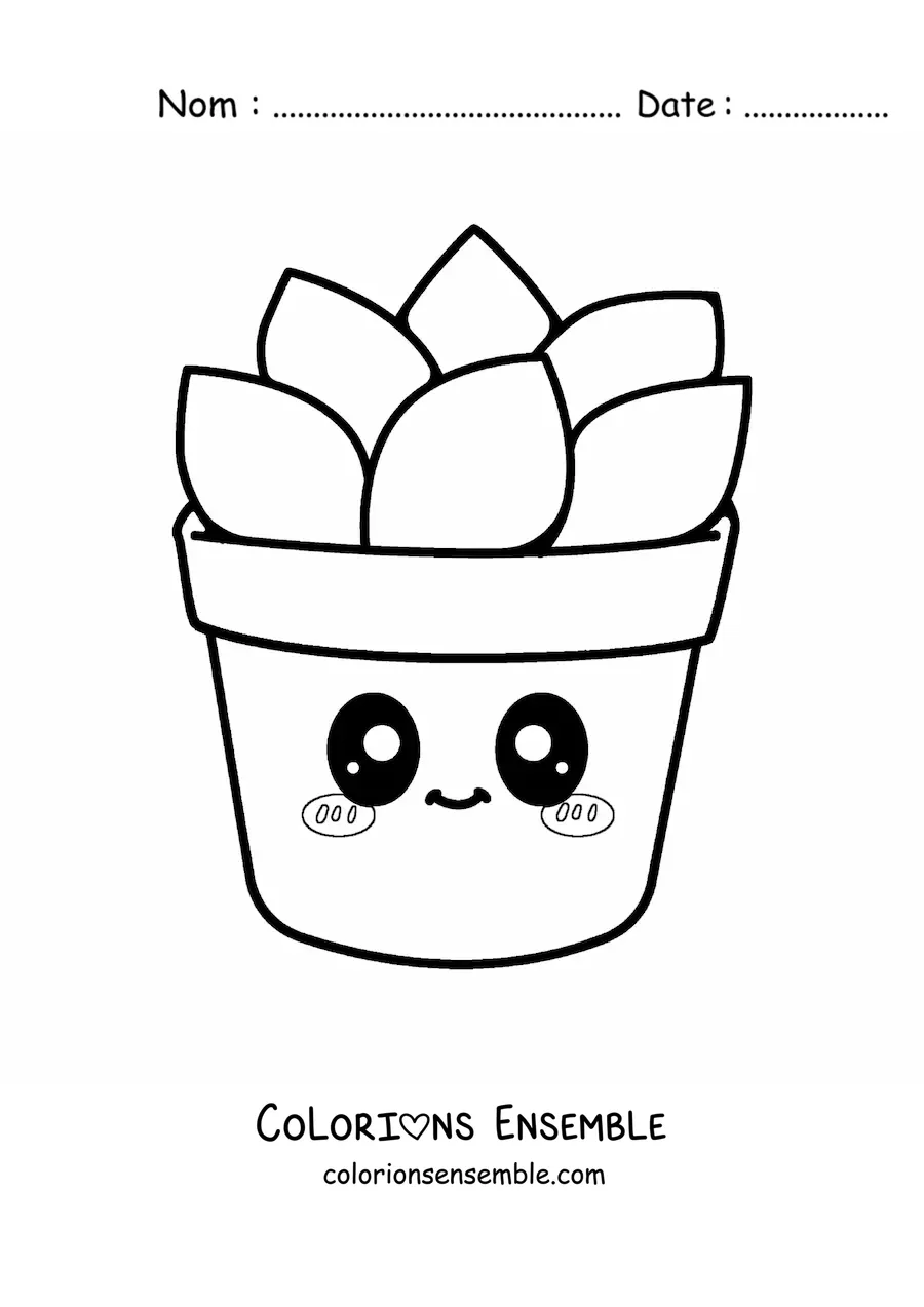 Image à colorier d'une grande plante grasse kawaii dans un pot